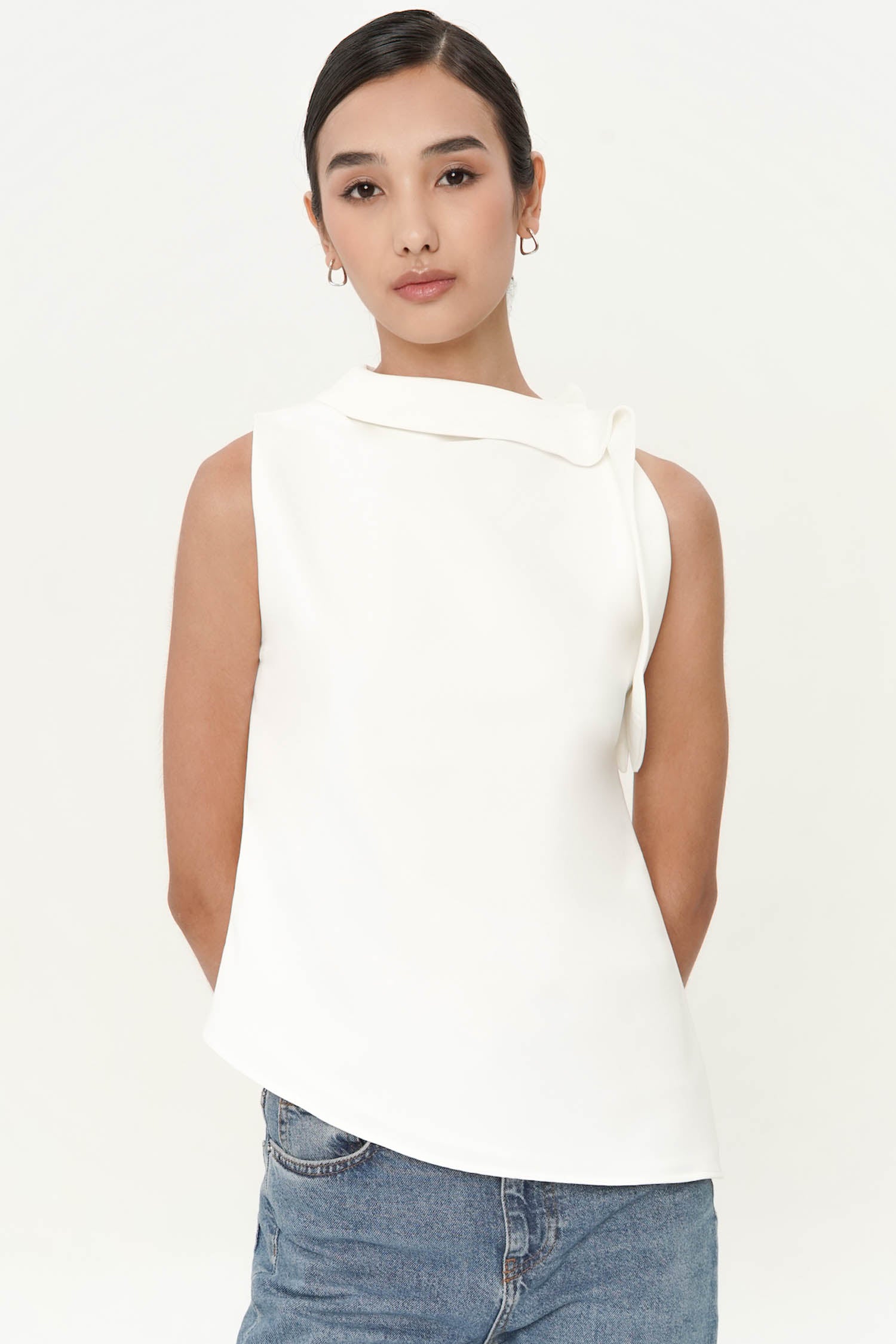 Wyre Shawl Neck Top In Broken White