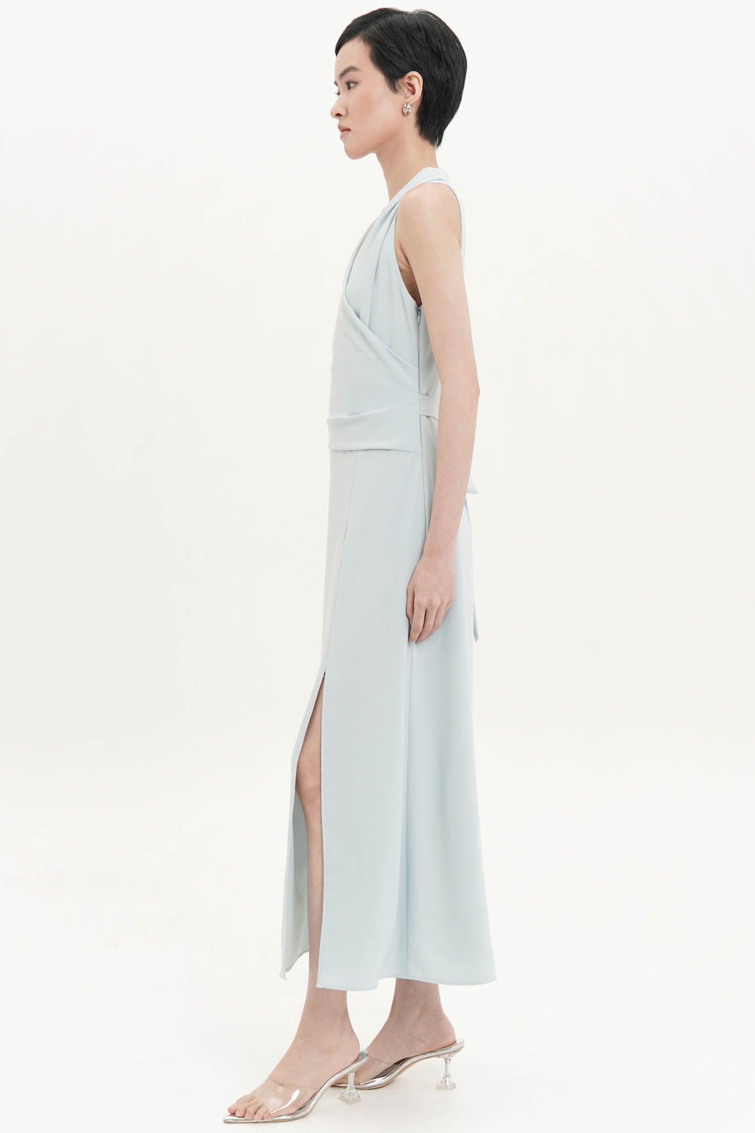 Alina Midi Drape Dress In Ice Blue