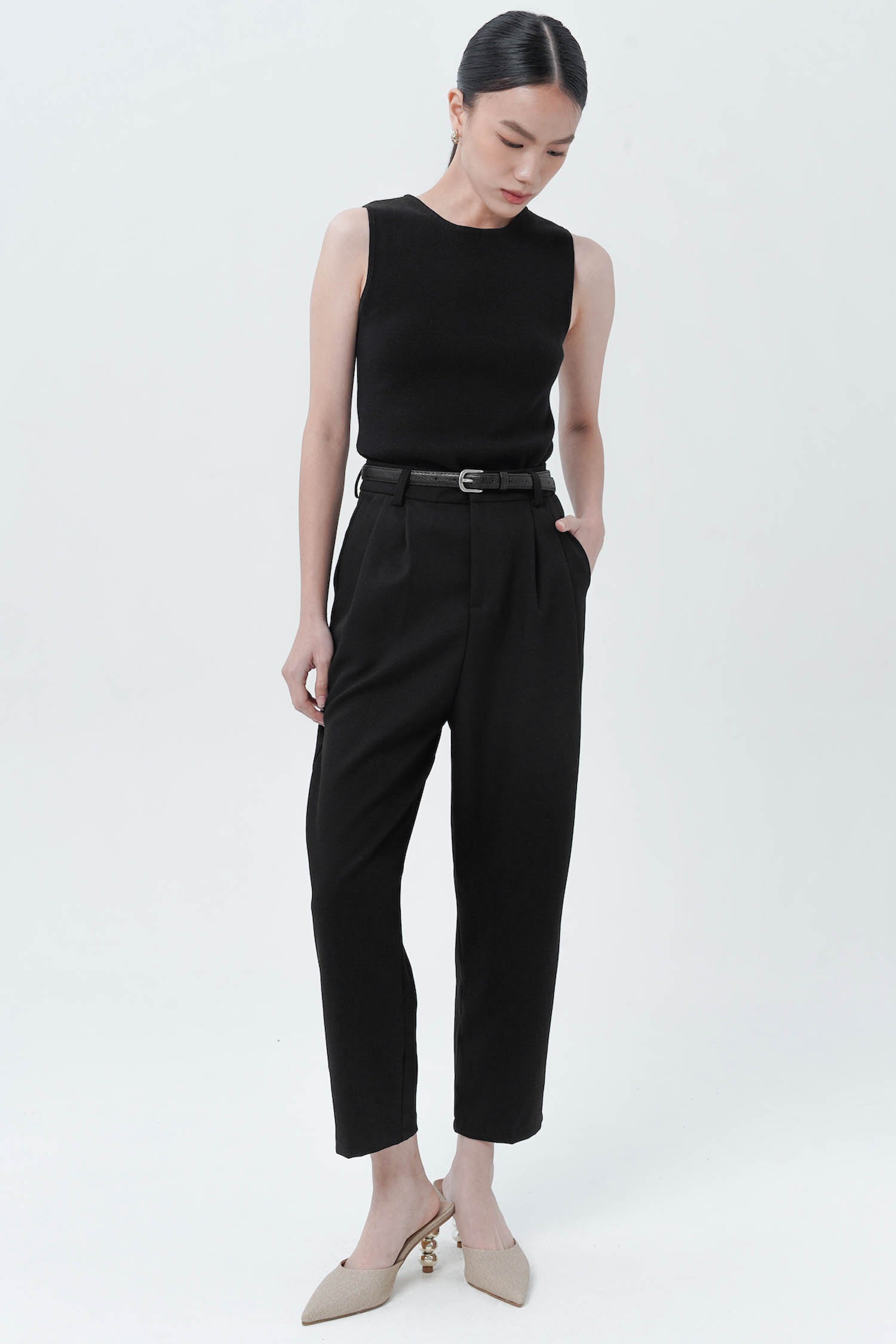 Juniper Belted Trousers In Black