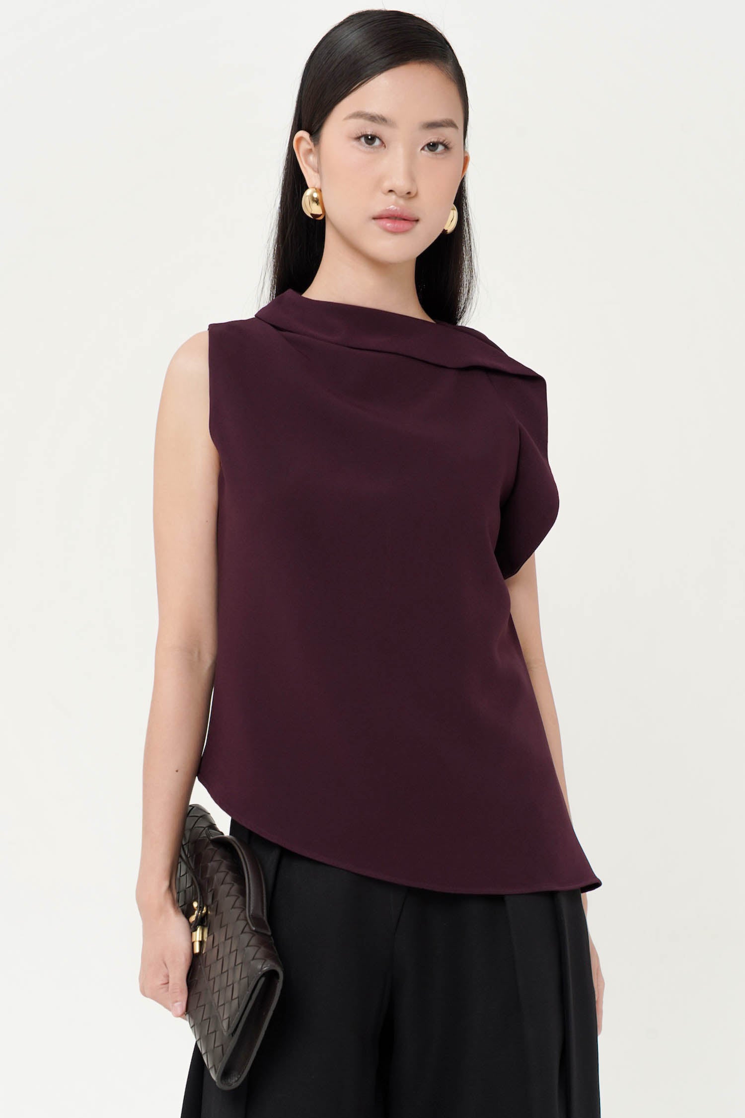 Wyre Shawl Neck Top In Burgundy