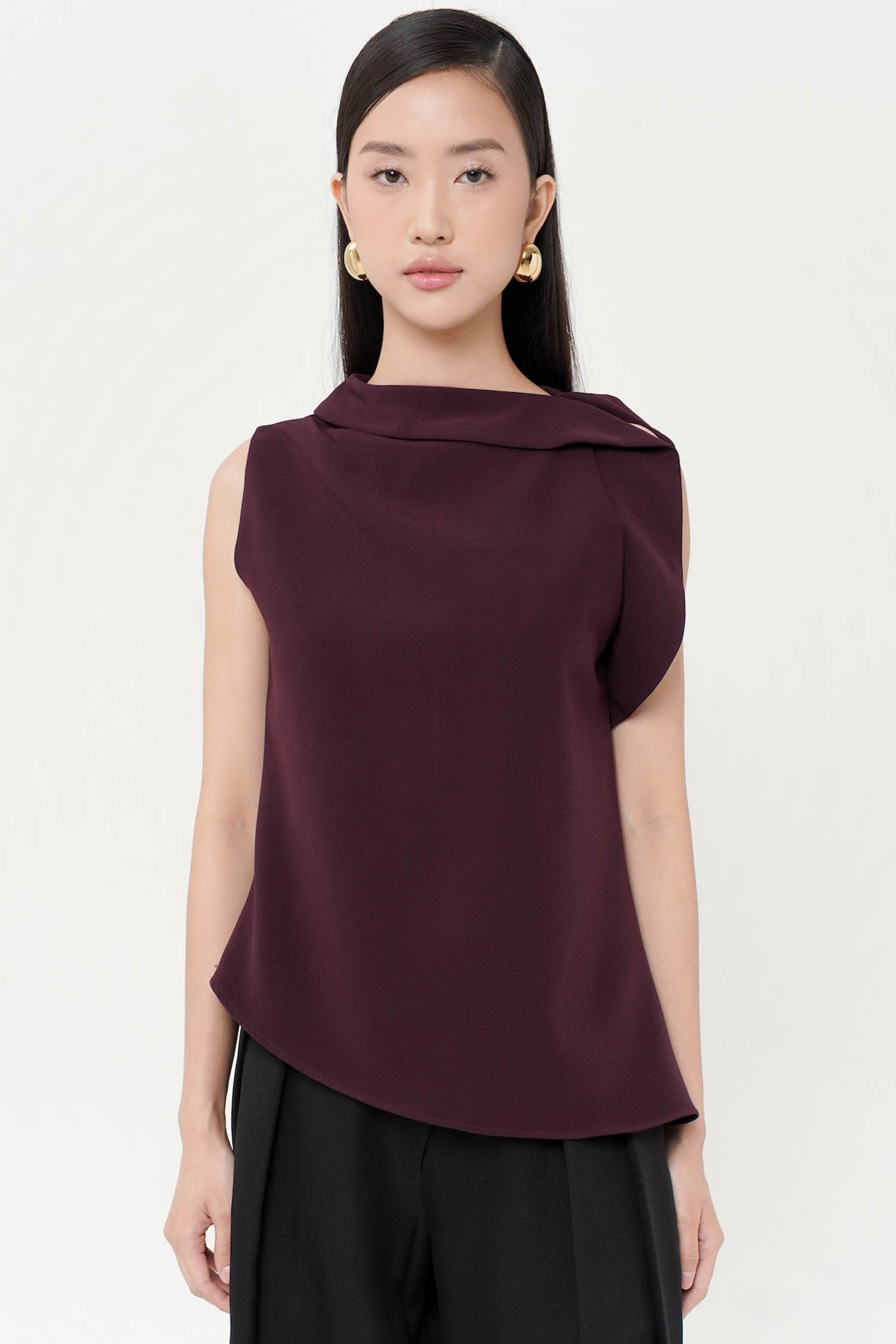 Wyre Shawl Neck Top In Burgundy
