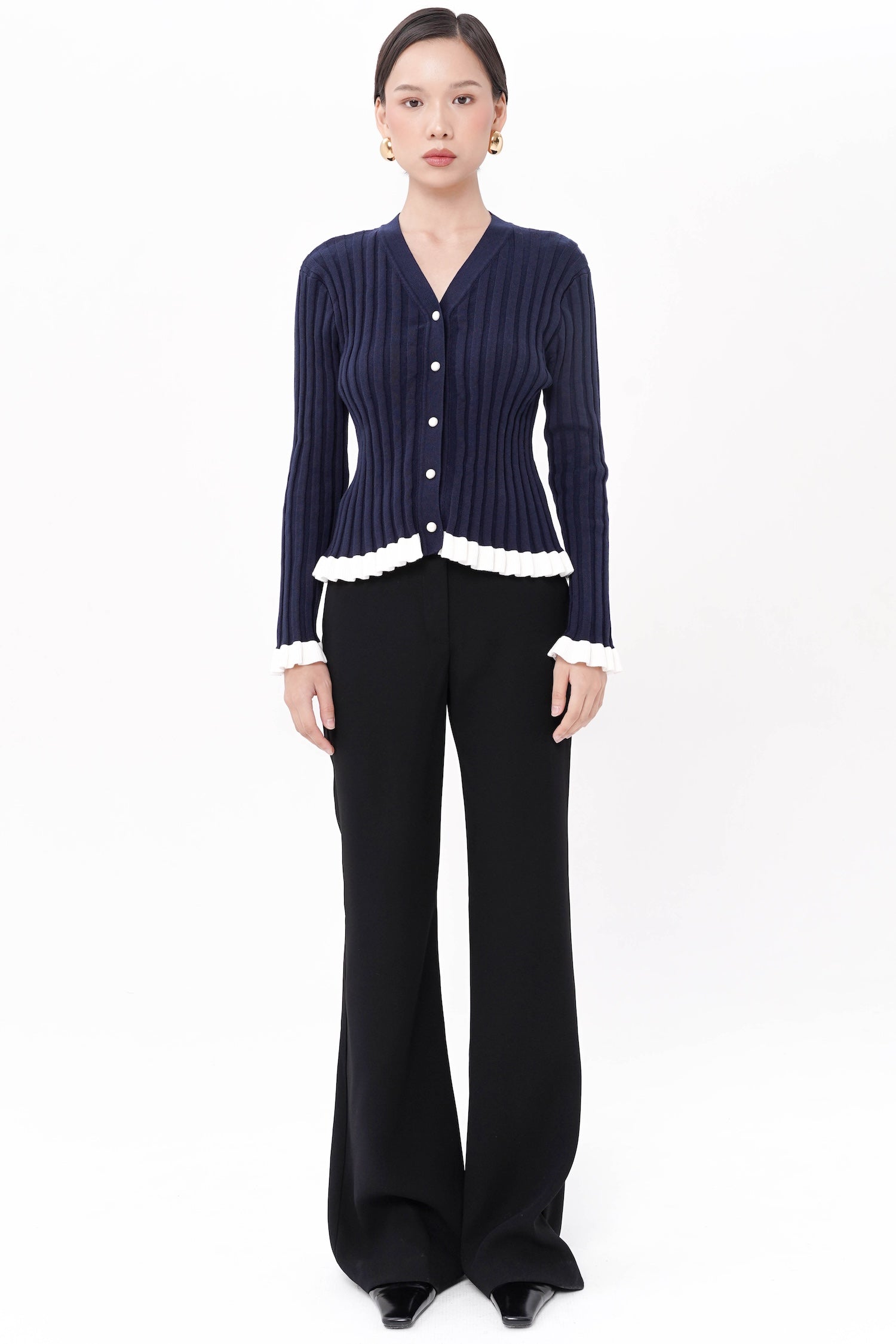 Wilda Ruffle Cardigan In Navy