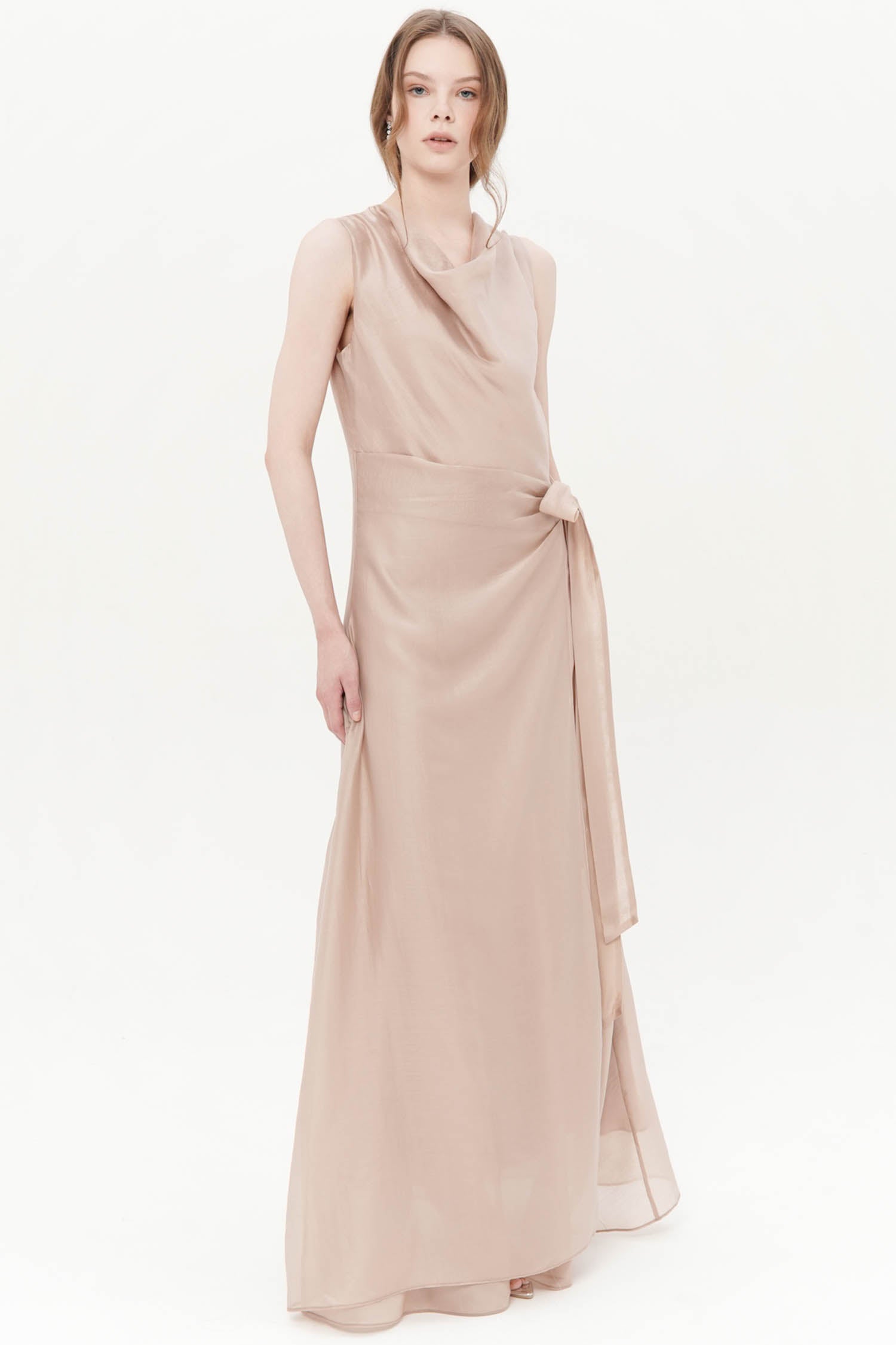 Alessia Maxi Drape Dress In Beige