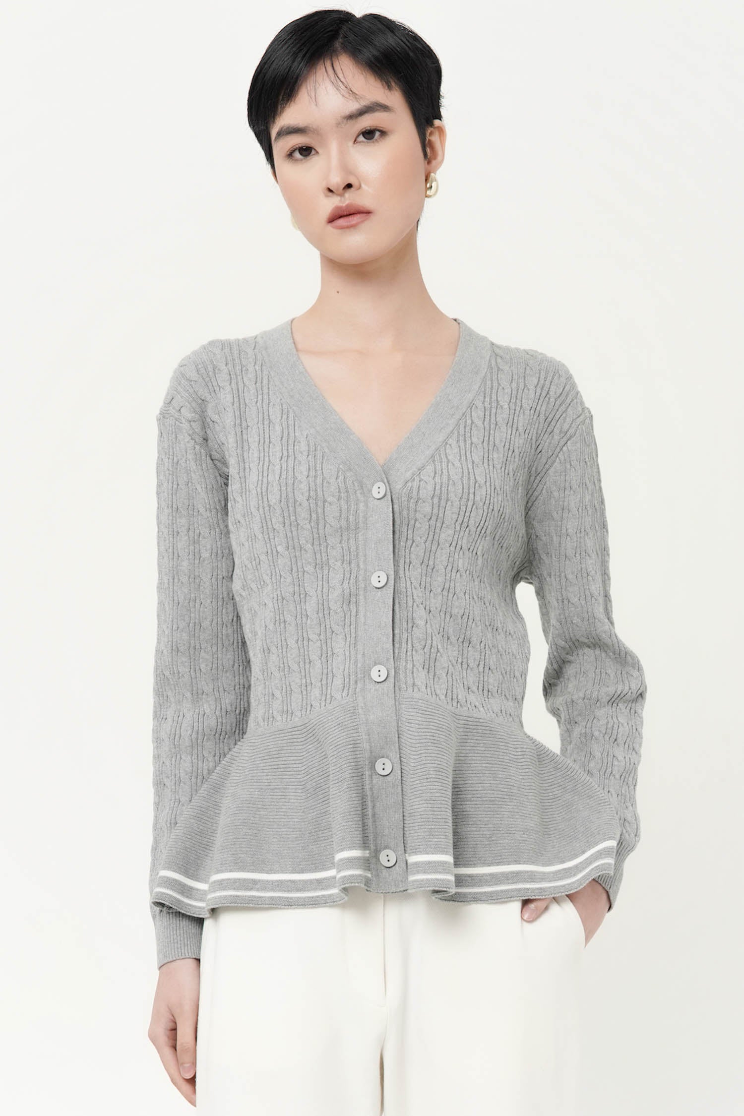 Maryk Long Sleeve Peplum Top In Light Grey