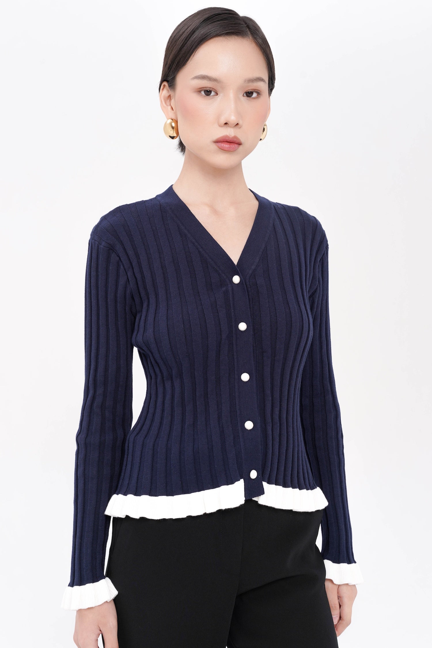 Wilda Ruffle Cardigan In Navy