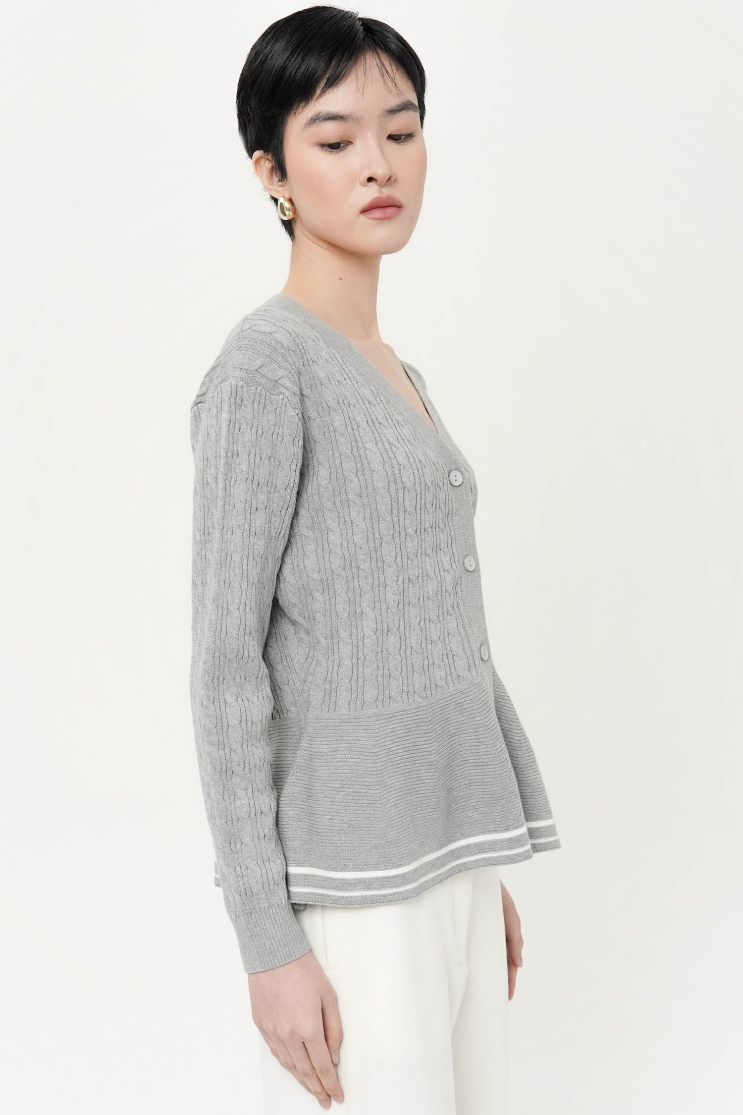 Maryk Long Sleeve Peplum Top In Light Grey