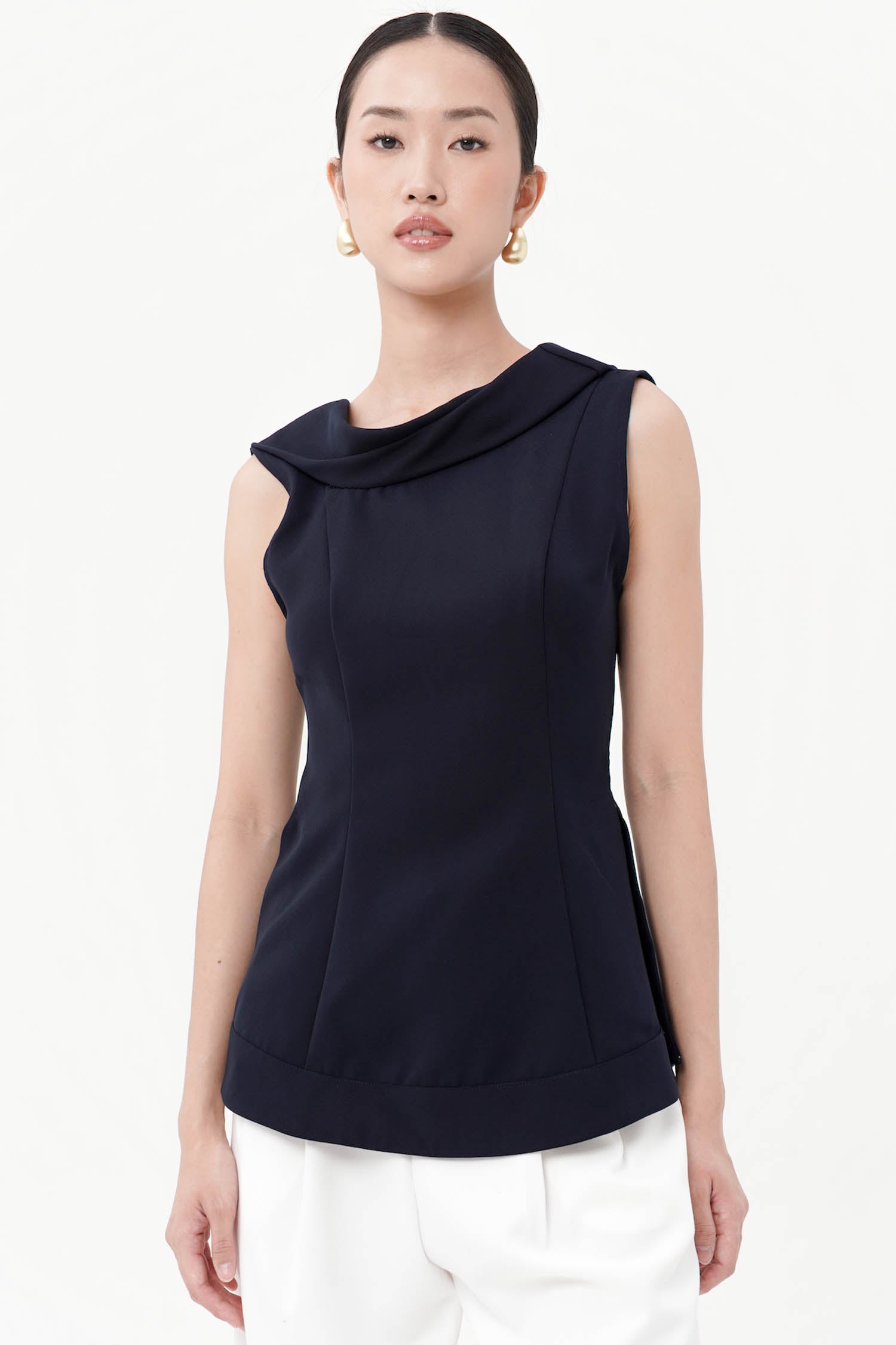 Tacey Twist Shawl Neck Top In Navy