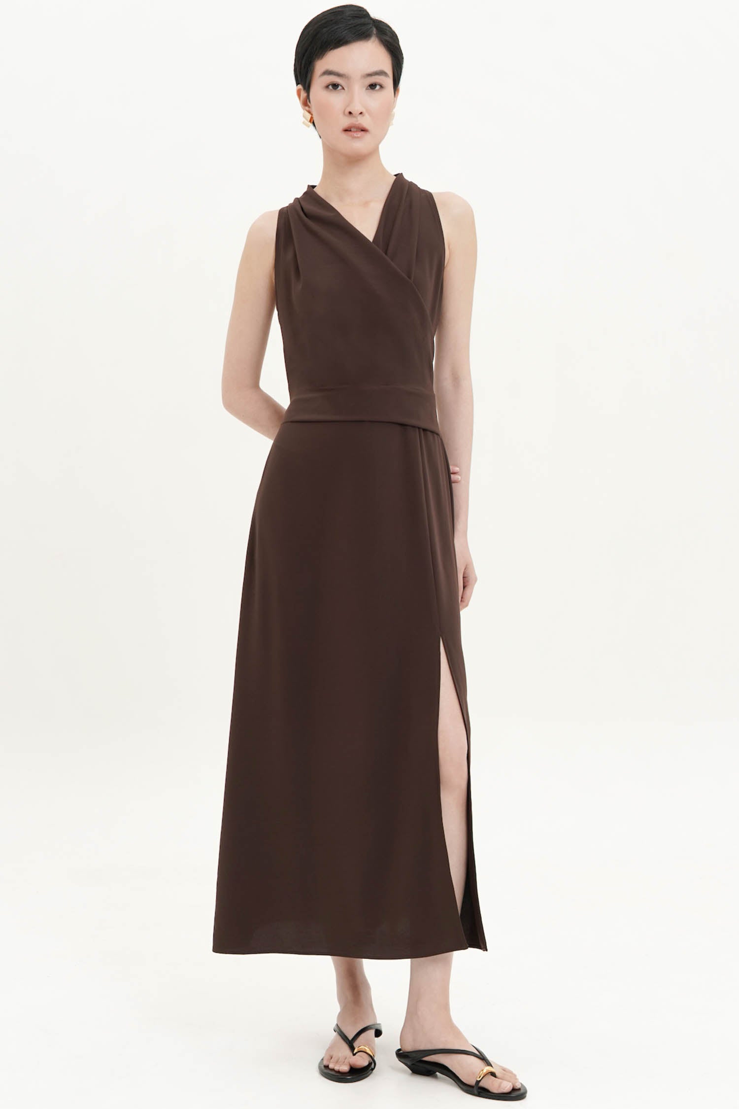 Alina Midi Drape Dress In Espresso