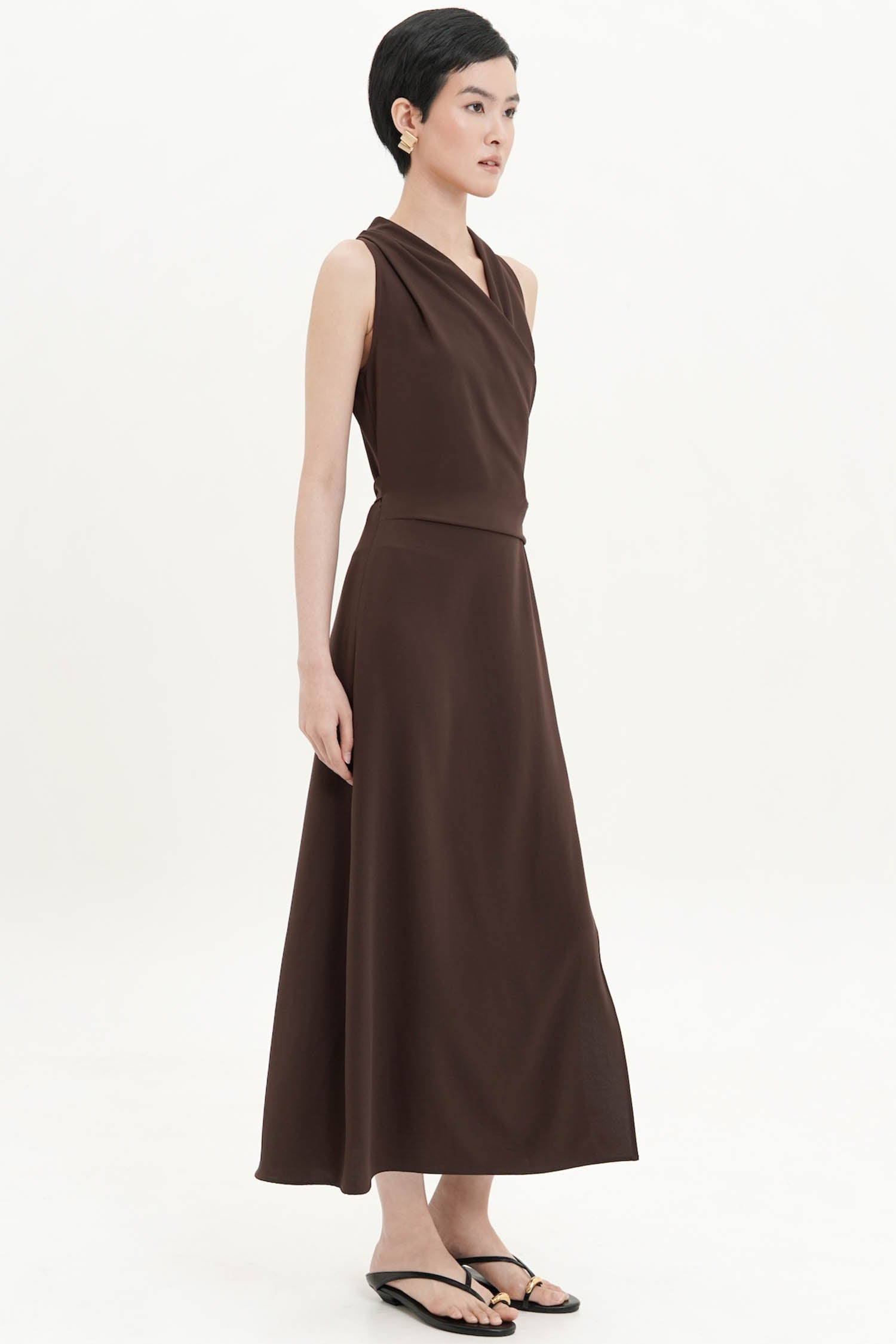 Alina Midi Drape Dress In Espresso