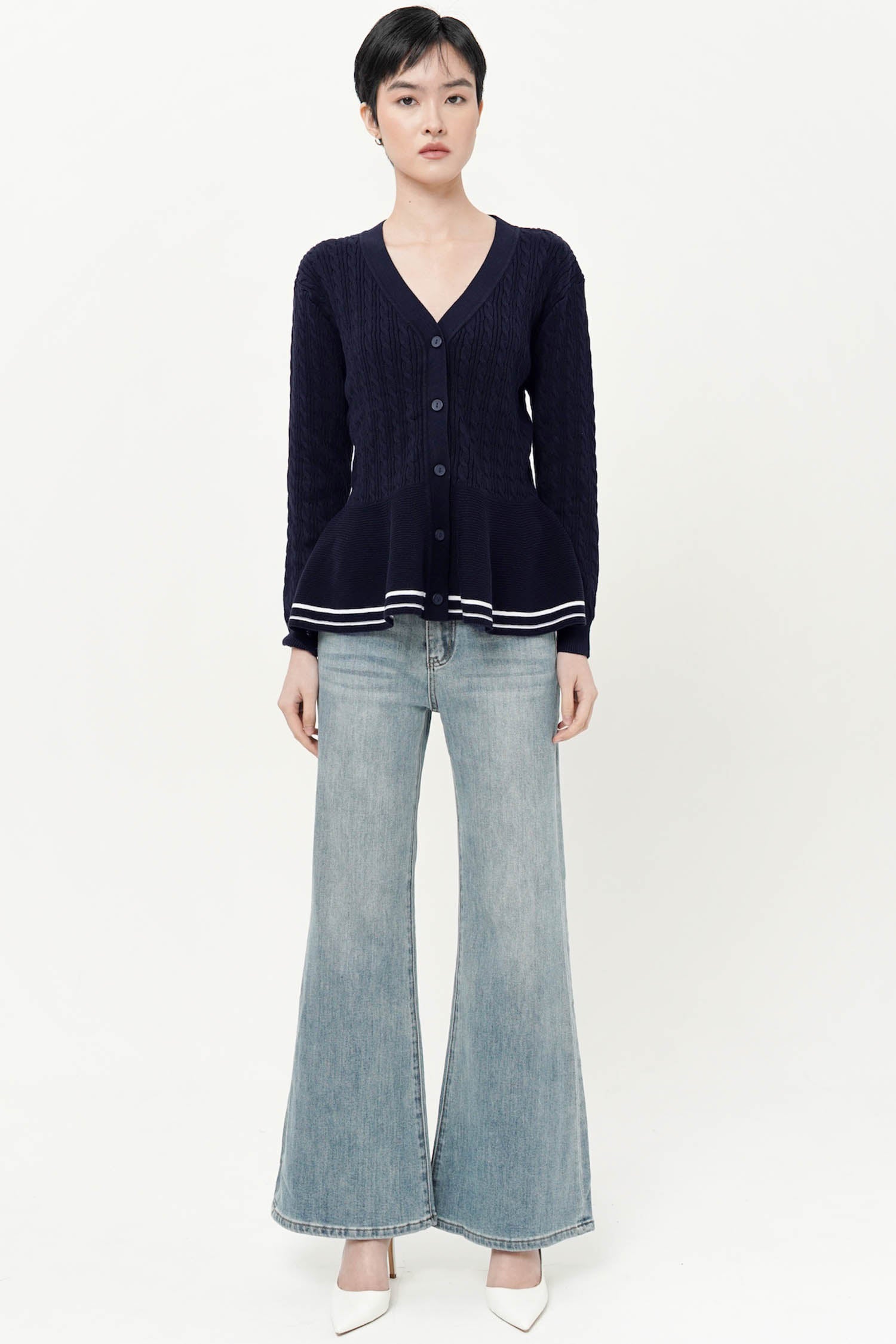Maryk Long Sleeve Peplum Top In Navy