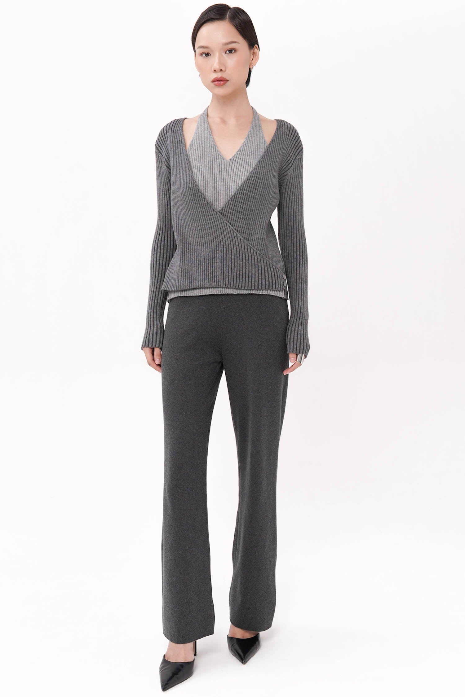 Noble Wrap Halter Top In Grey