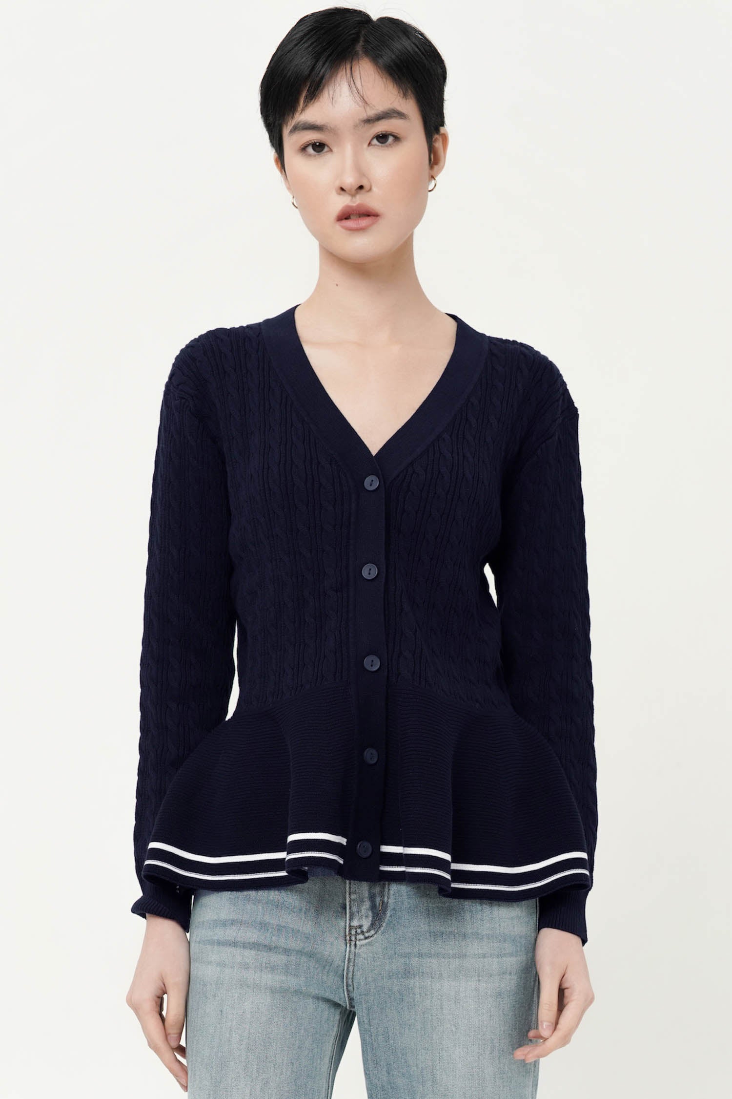 Maryk Long Sleeve Peplum Top In Navy
