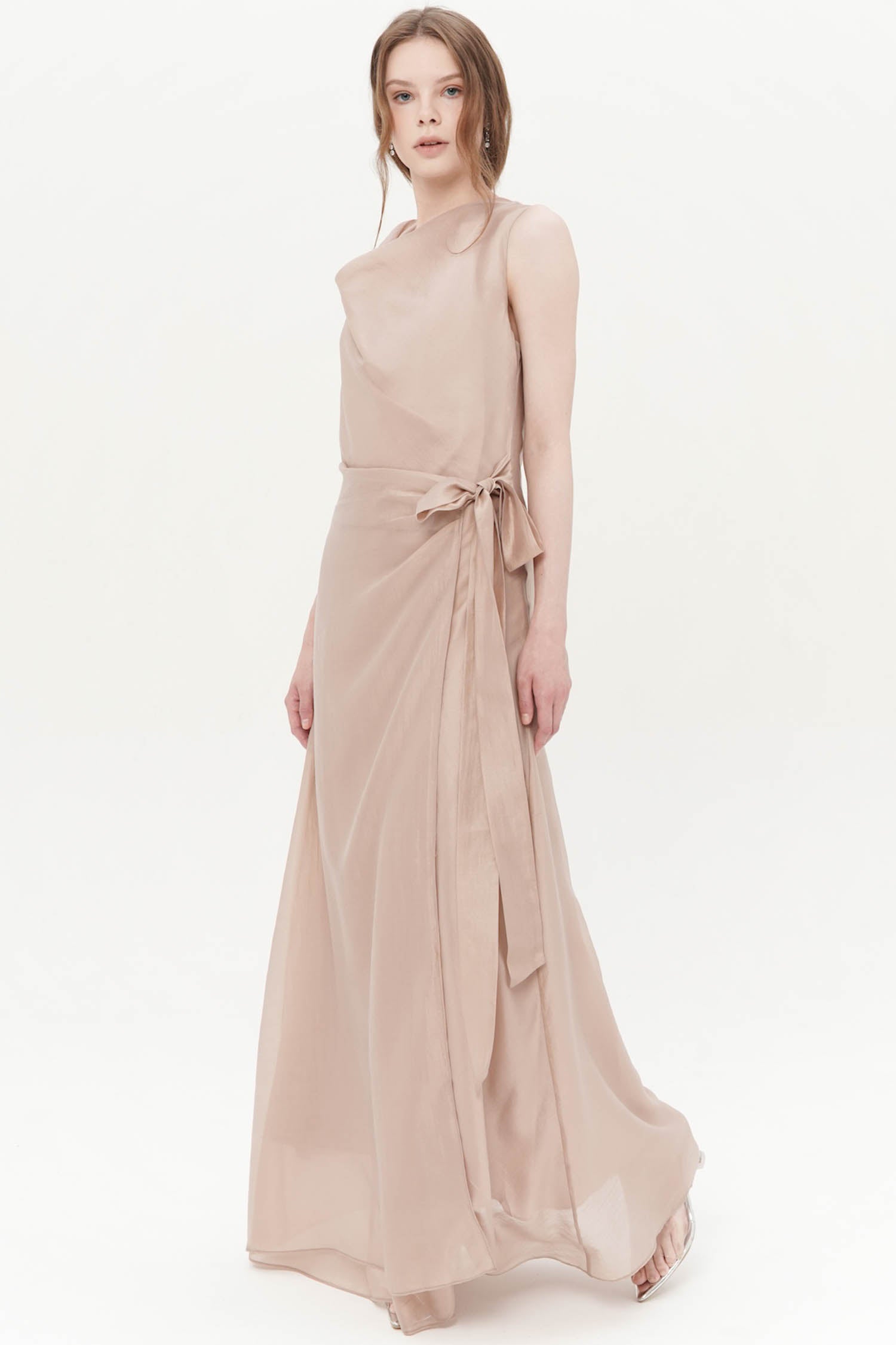Alessia Maxi Drape Dress In Beige