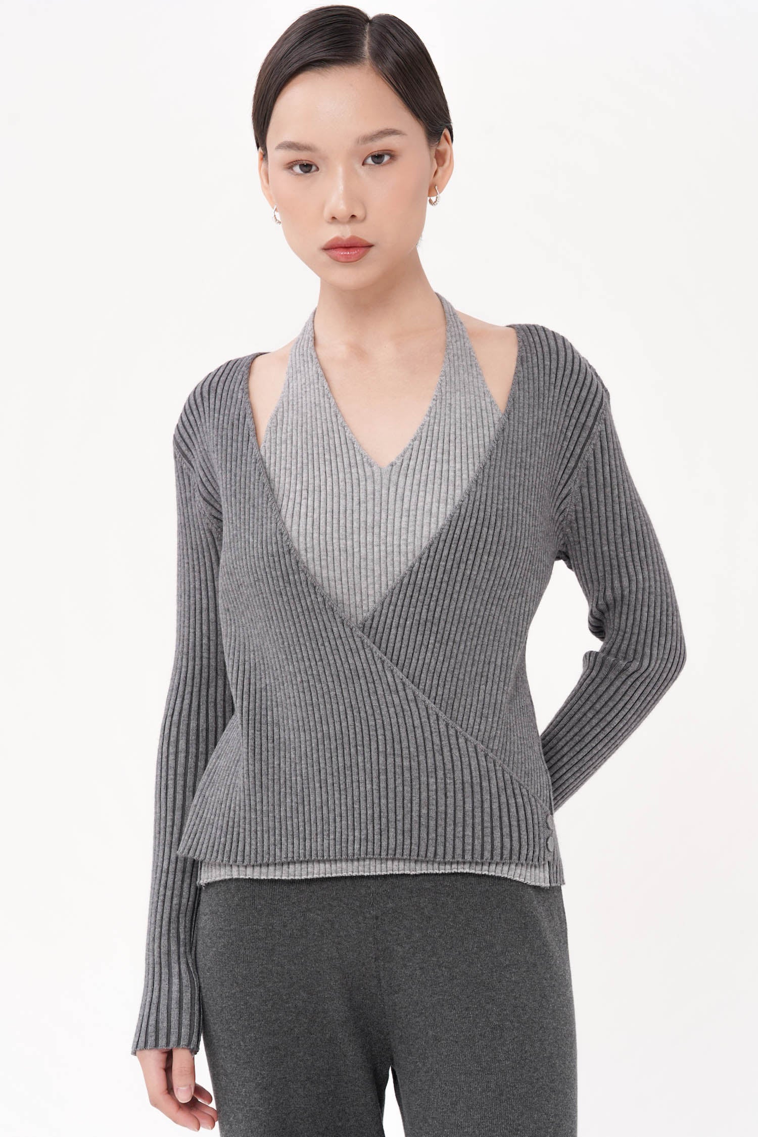 Noble Wrap Halter Top In Grey