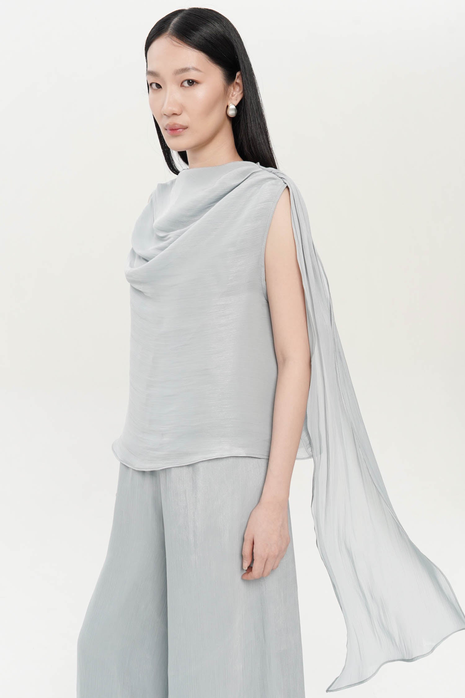 Cinnia Shawl Top In Dusty Blue