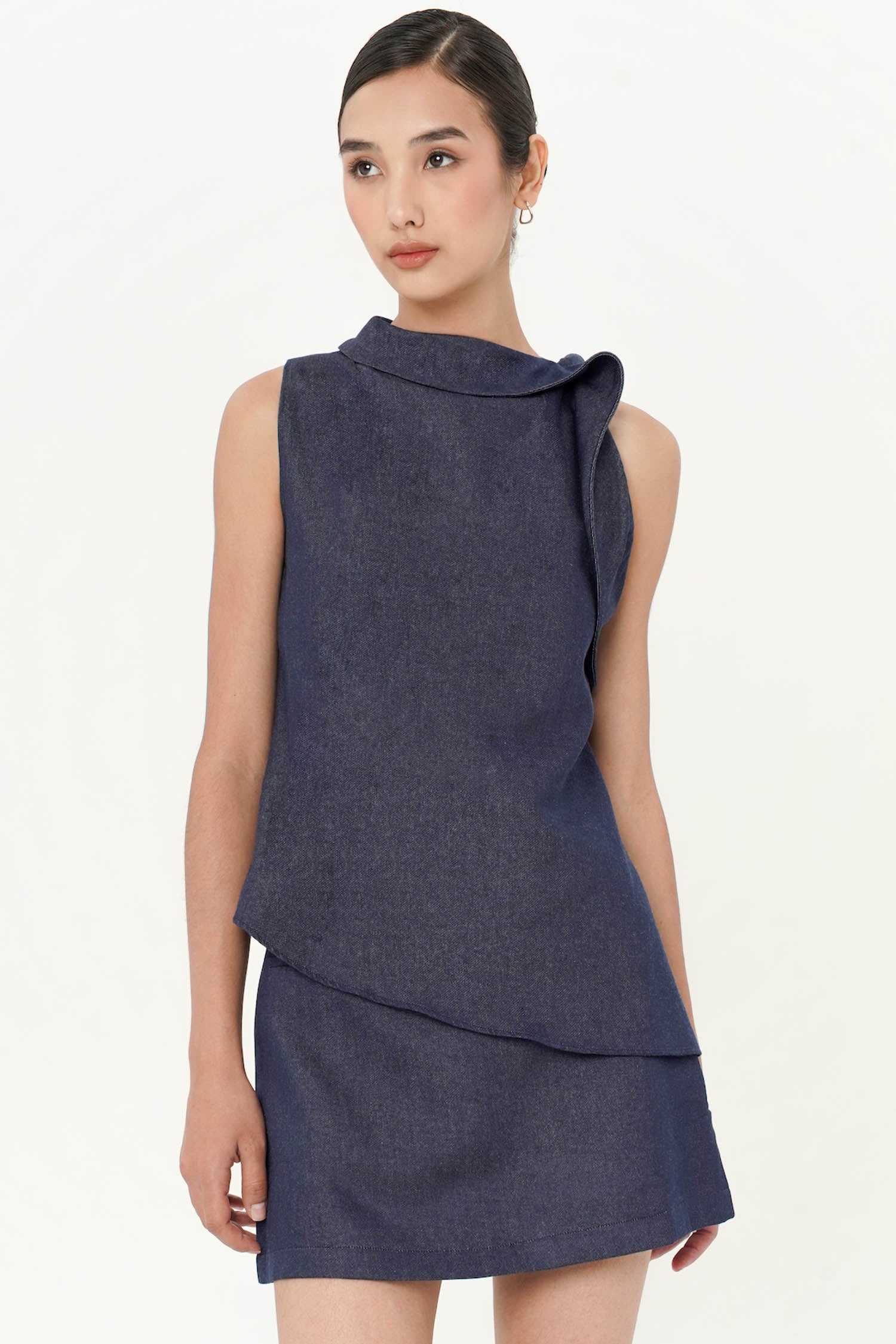 Wyre Shawl Neck Top In Denim