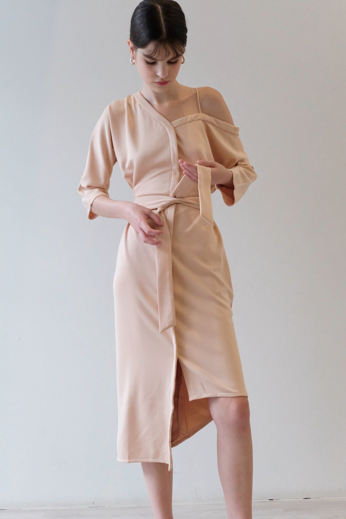 Kesha Wrap Midi Dress In Beige