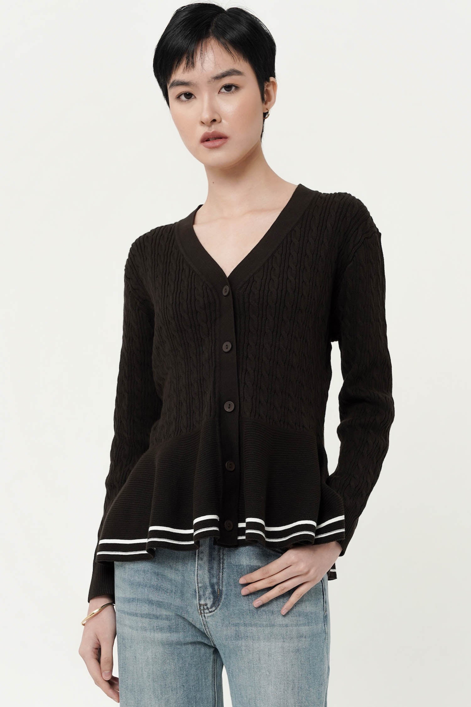 Maryk Long Sleeve Peplum Top In Espresso