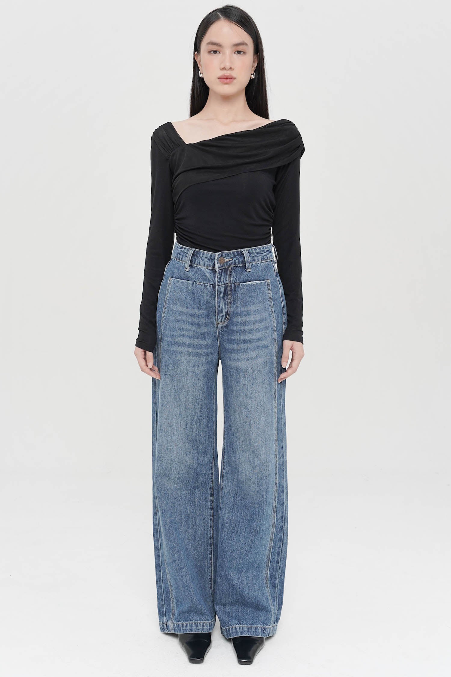 Anxi Wide-Leg Jeans In Dark Blue