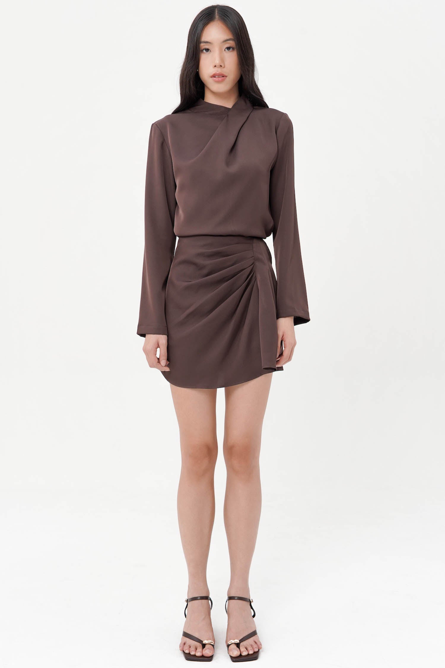 Tinie Drape Mini Skort In Espresso
