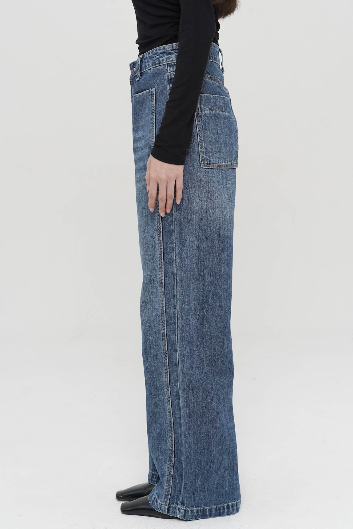 Anxi Wide-Leg Jeans In Dark Blue