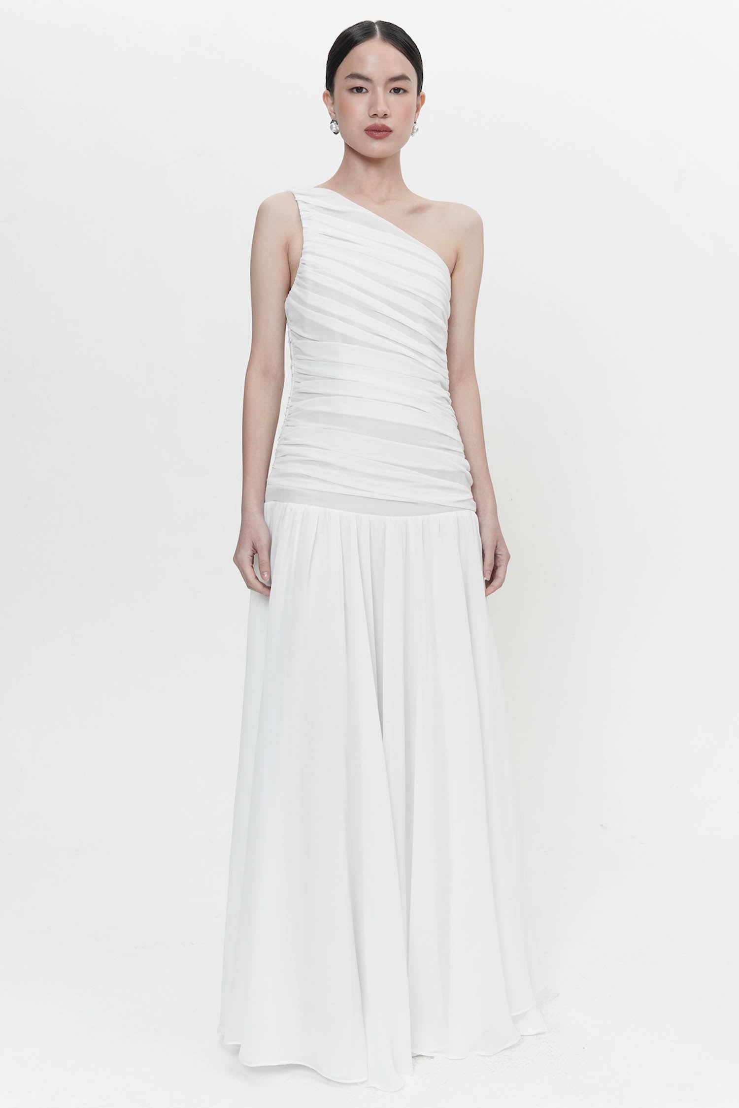 Yule Ruched Long Gown In Broken White