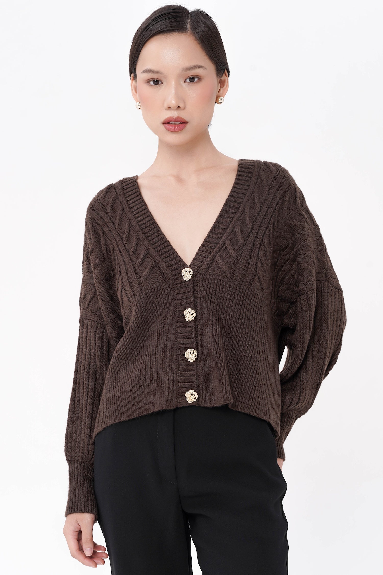 Gambit Cable Knit Cardigan In Espresso