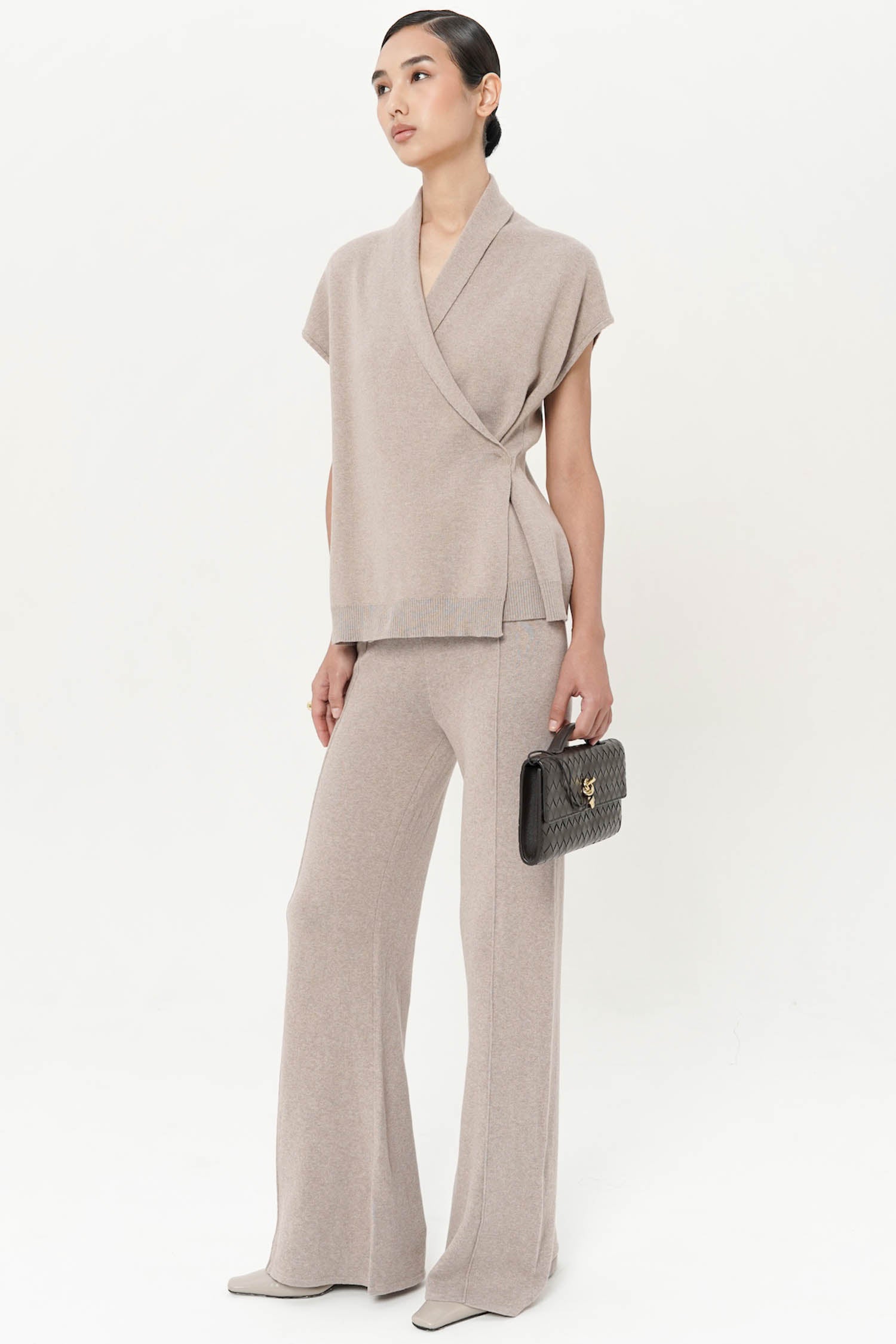 Eira Wrap Top In Taupe Knit