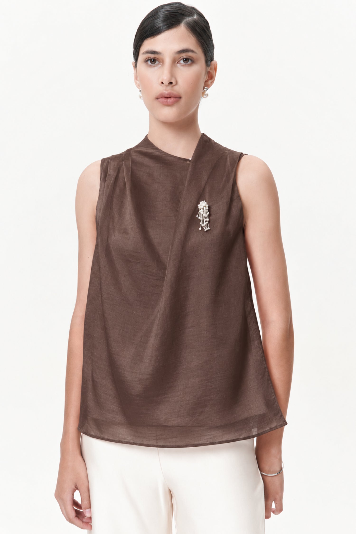 Lunette Drape Blouse In Espresso