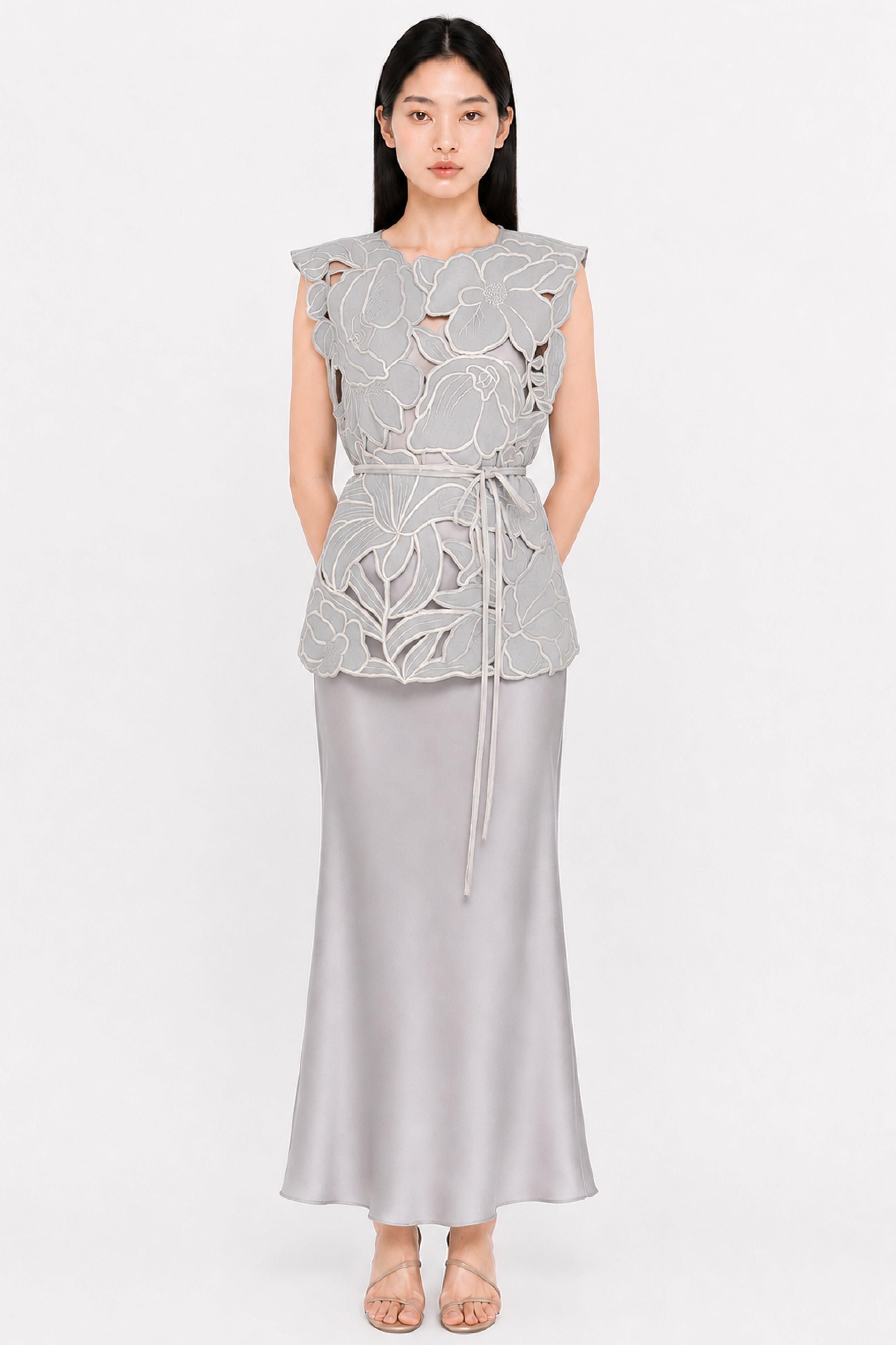 Clara Top With Flare Skirt Grey