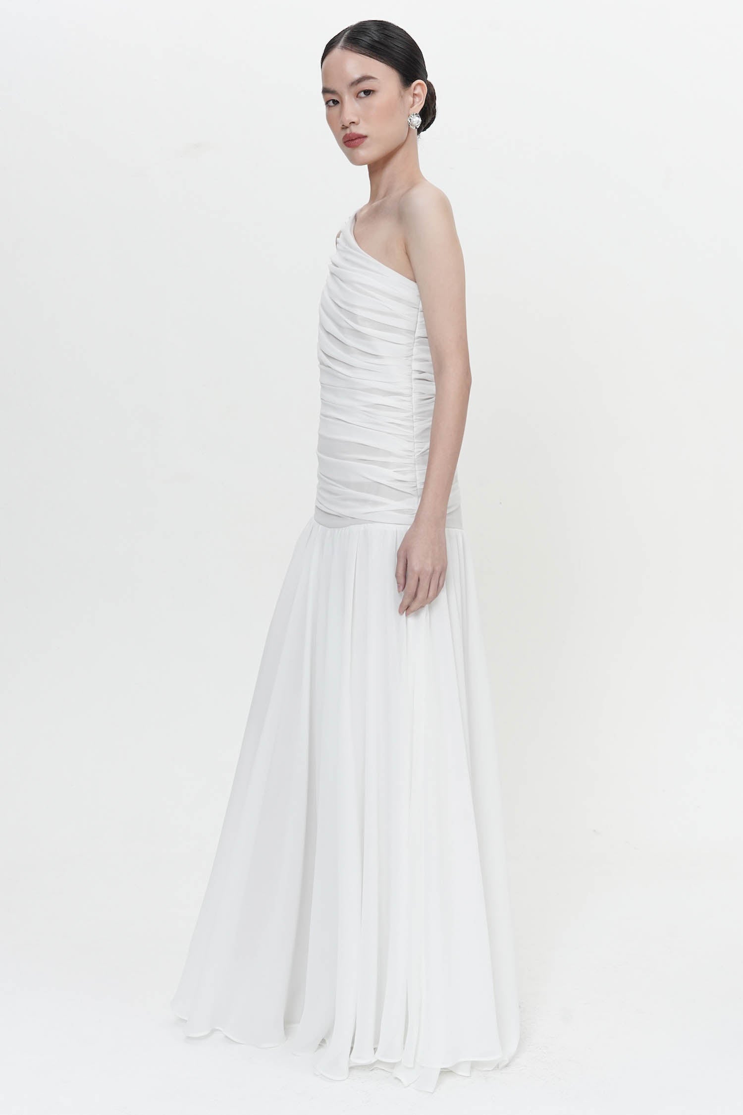 Yule Ruched Long Gown In Broken White