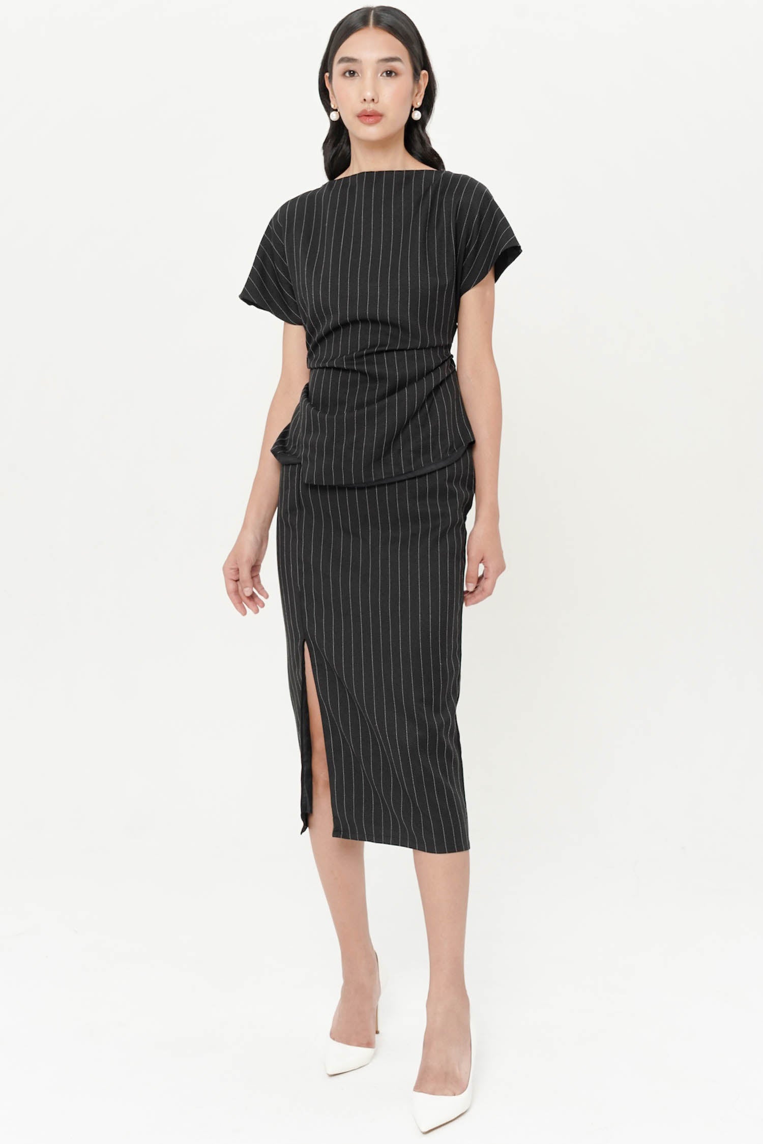 Fohr Midi Dress In Black Stripes
