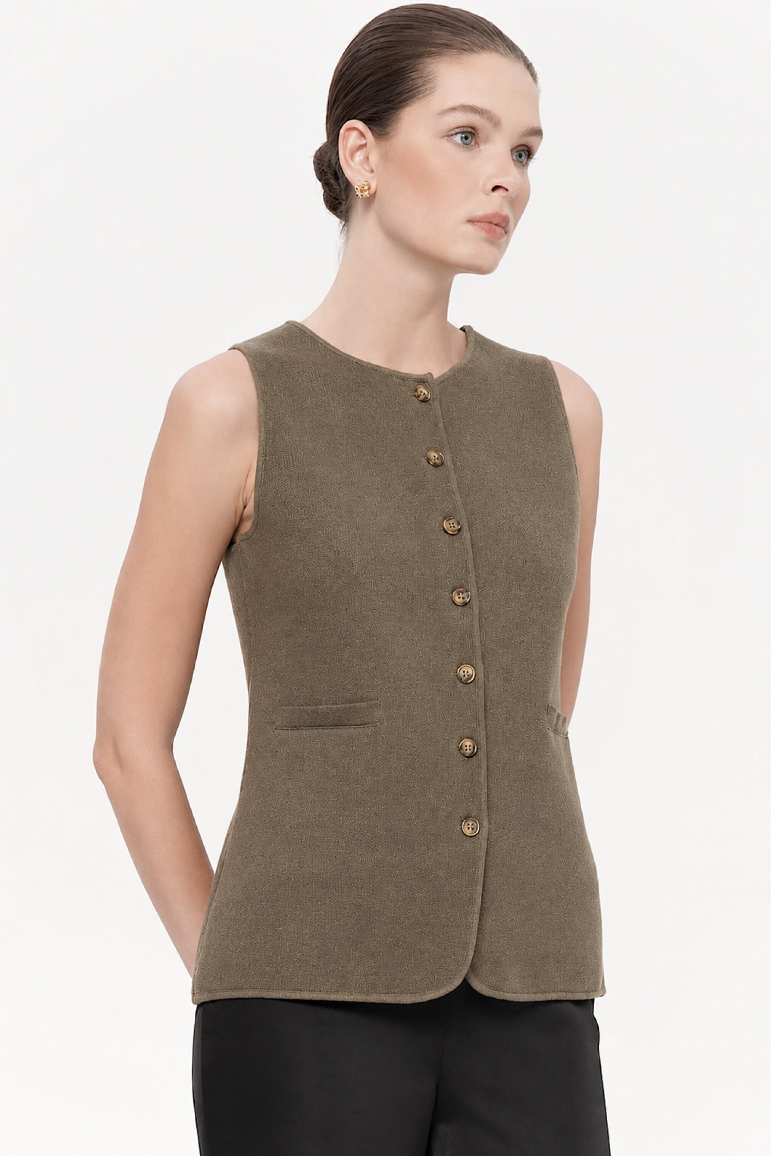 Tonka Buttoned Down Vest In Khaki