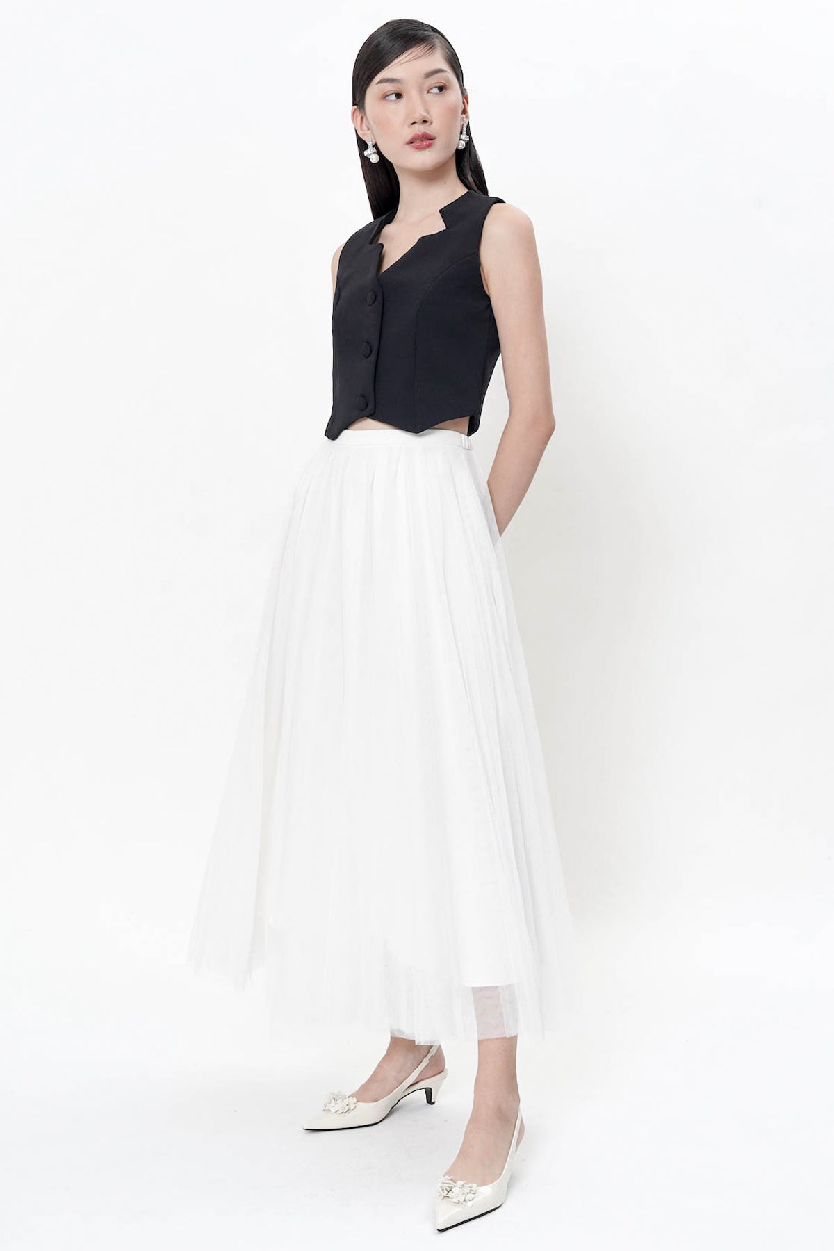 Odilia Tulle Maxi Skirt In Broken White (2 LEFT)