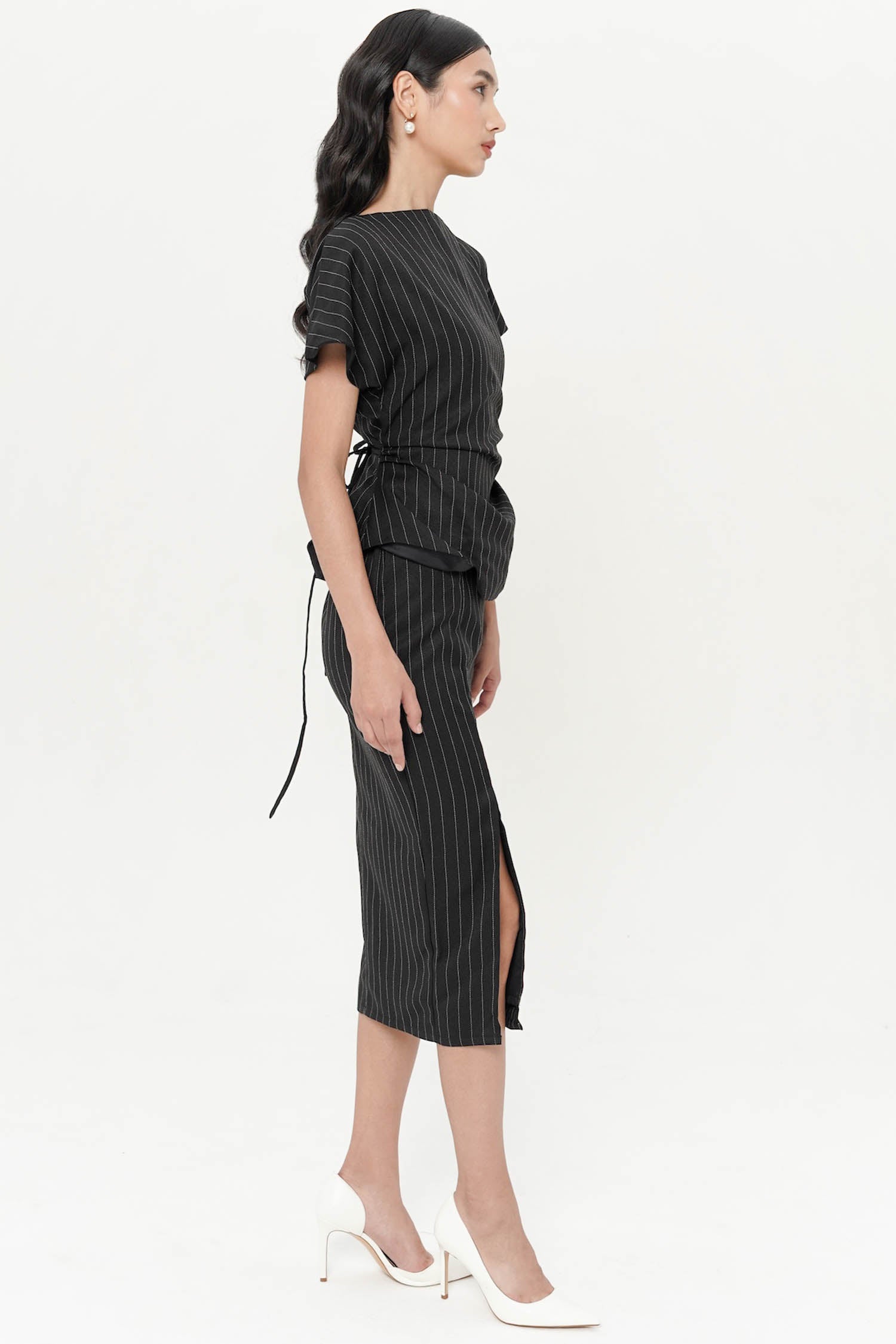 Fohr Midi Dress In Black Stripes
