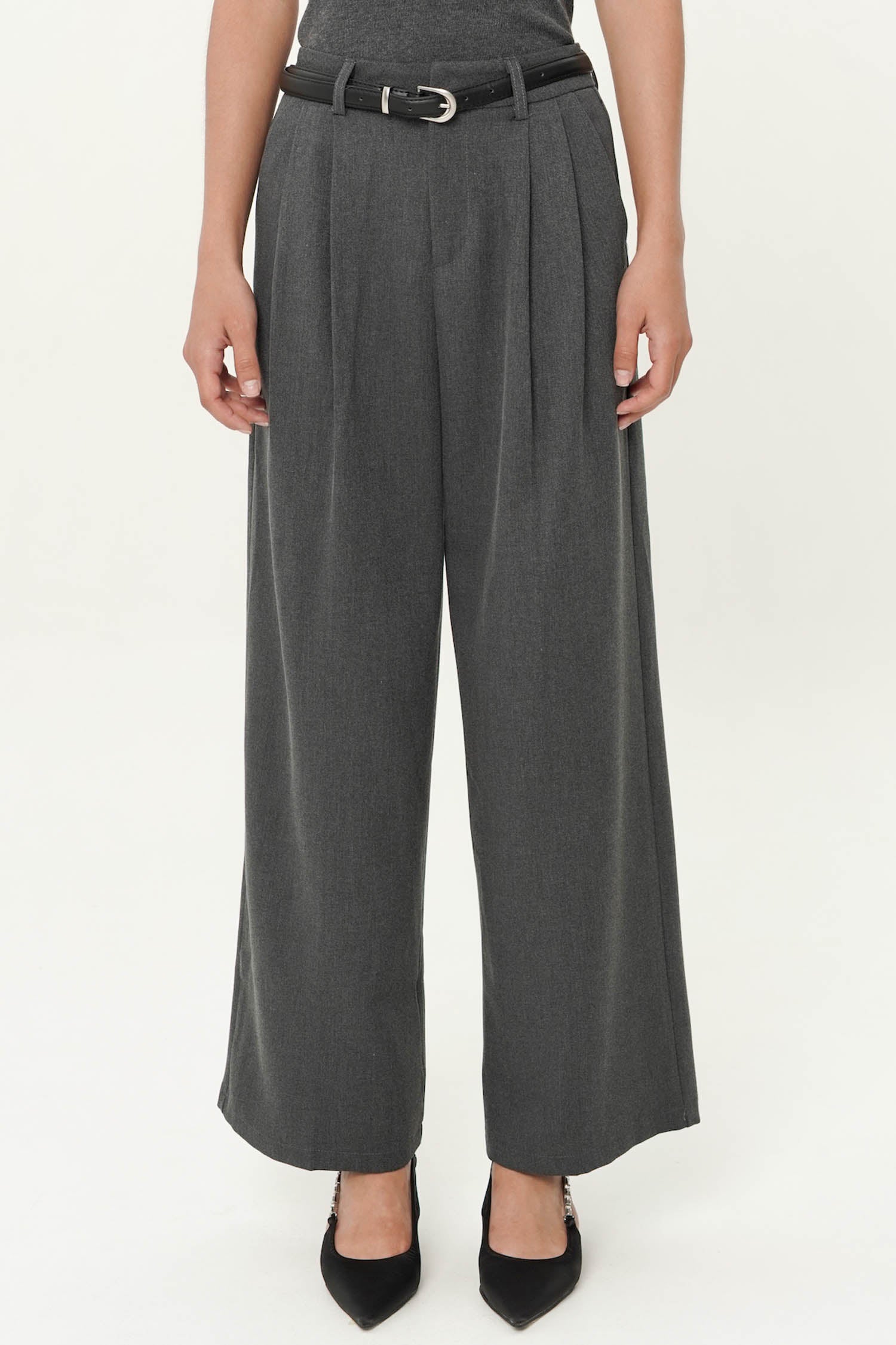 Majorie Belted Trouser In Dark Grey
