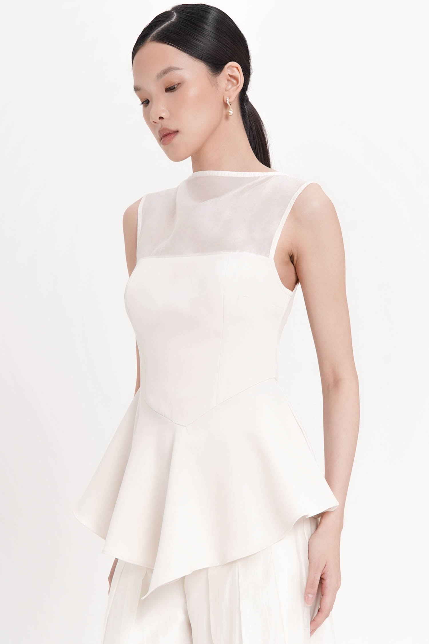 Cathan Peplum Top In Porcelain