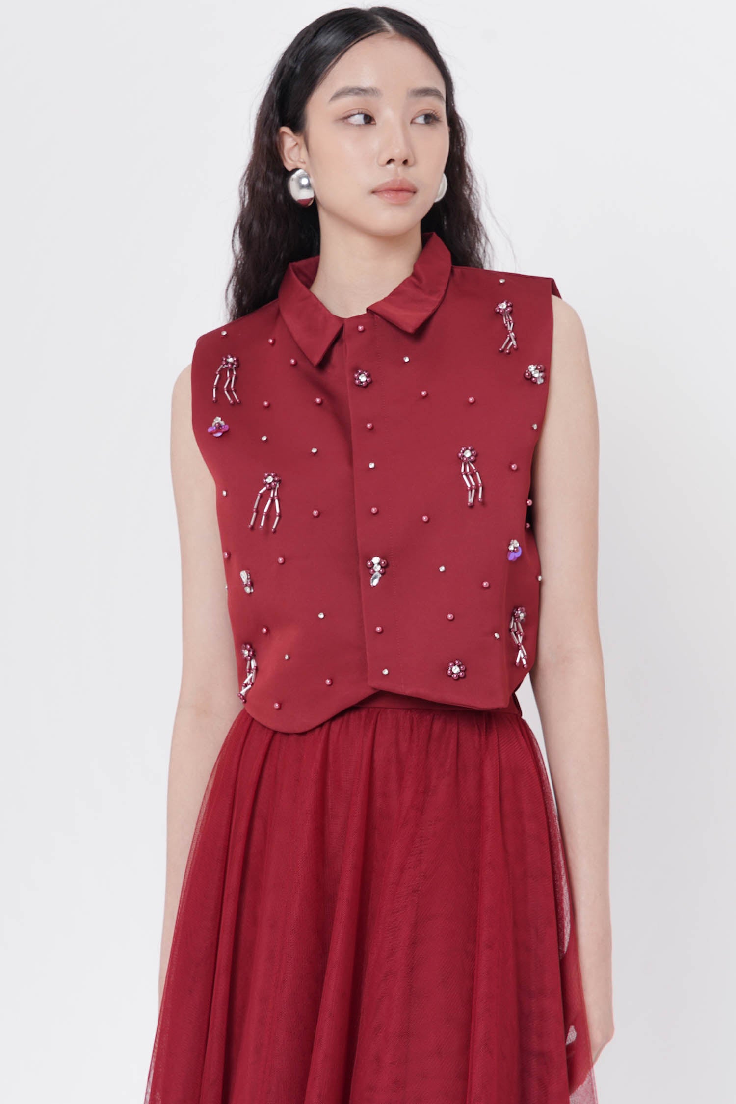 Lux Embellished Top In Maroon