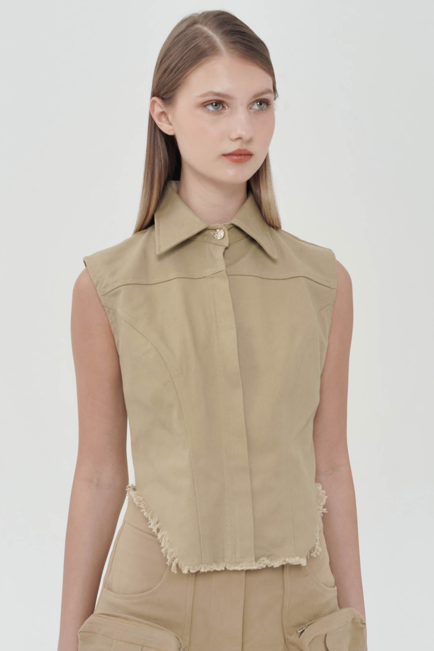 Jordane Zip-Up Top In Khaki (2 LEFT)