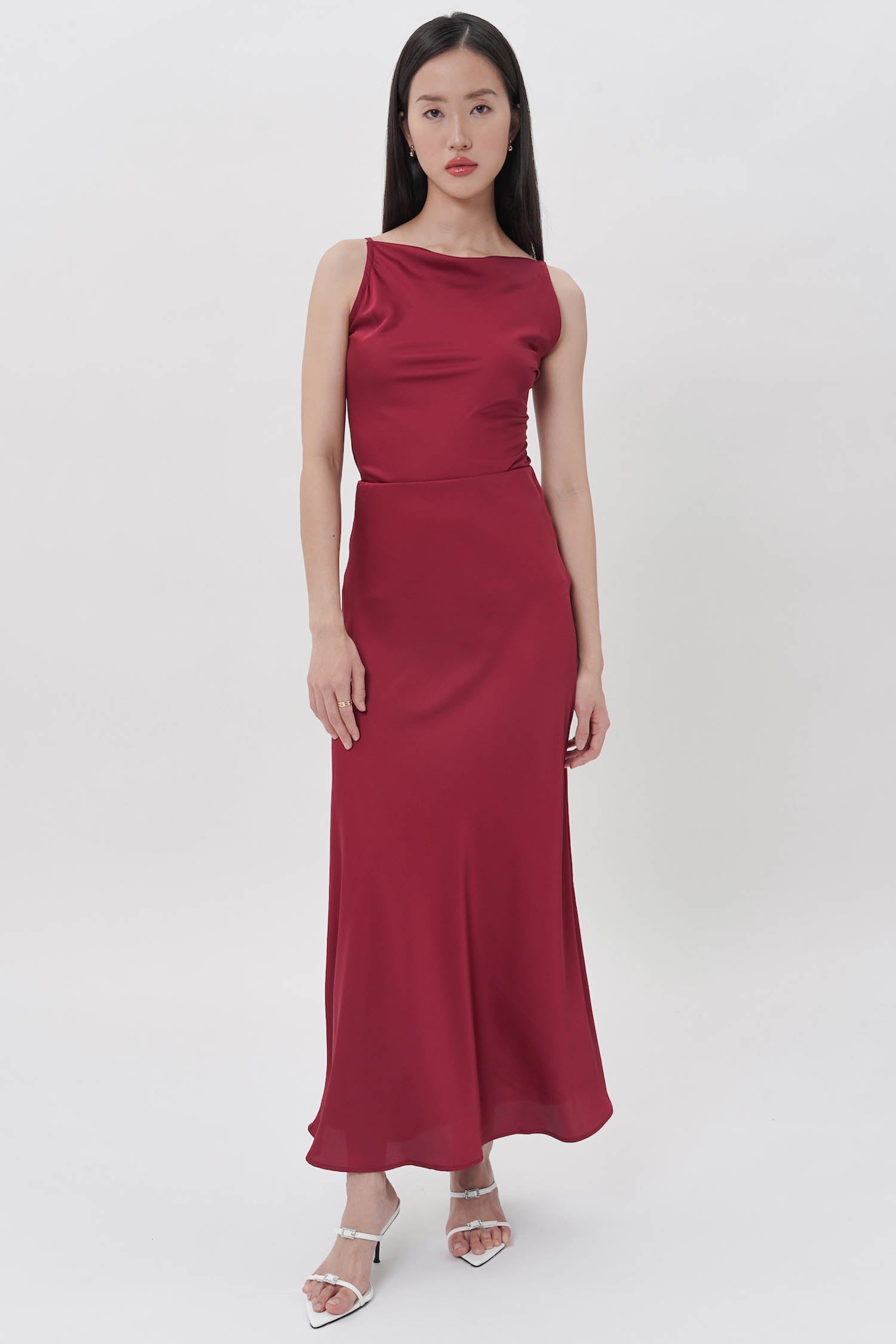 Alonda Maxi Satin Skirt In Maroon