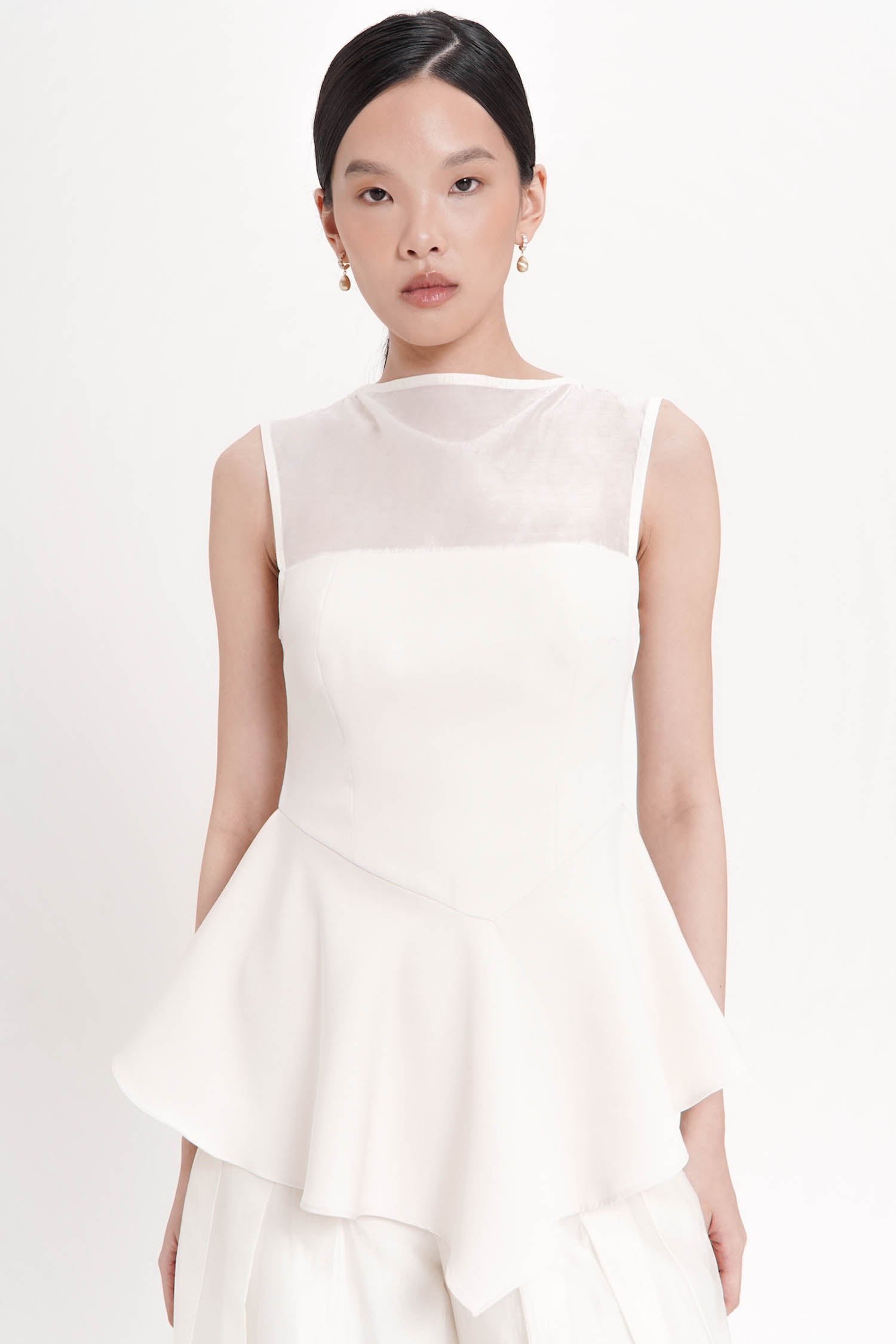 Cathan Peplum Top In Porcelain