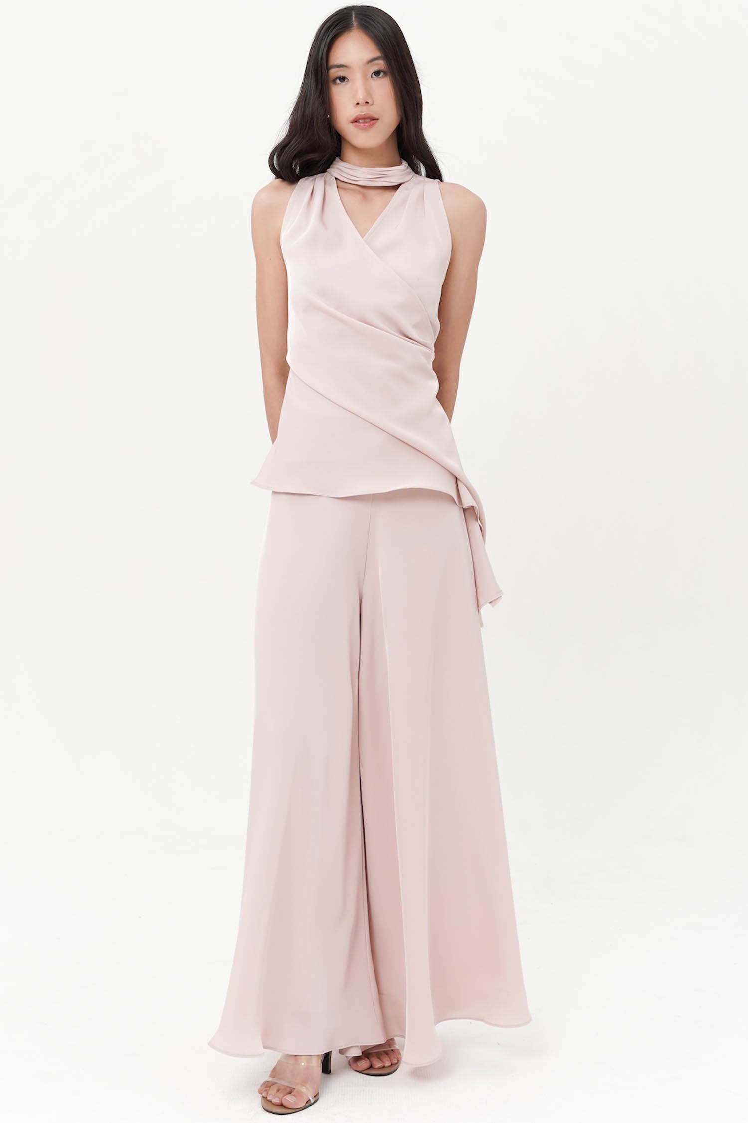 Huxley Faux Wrap Top In Dusty Pink