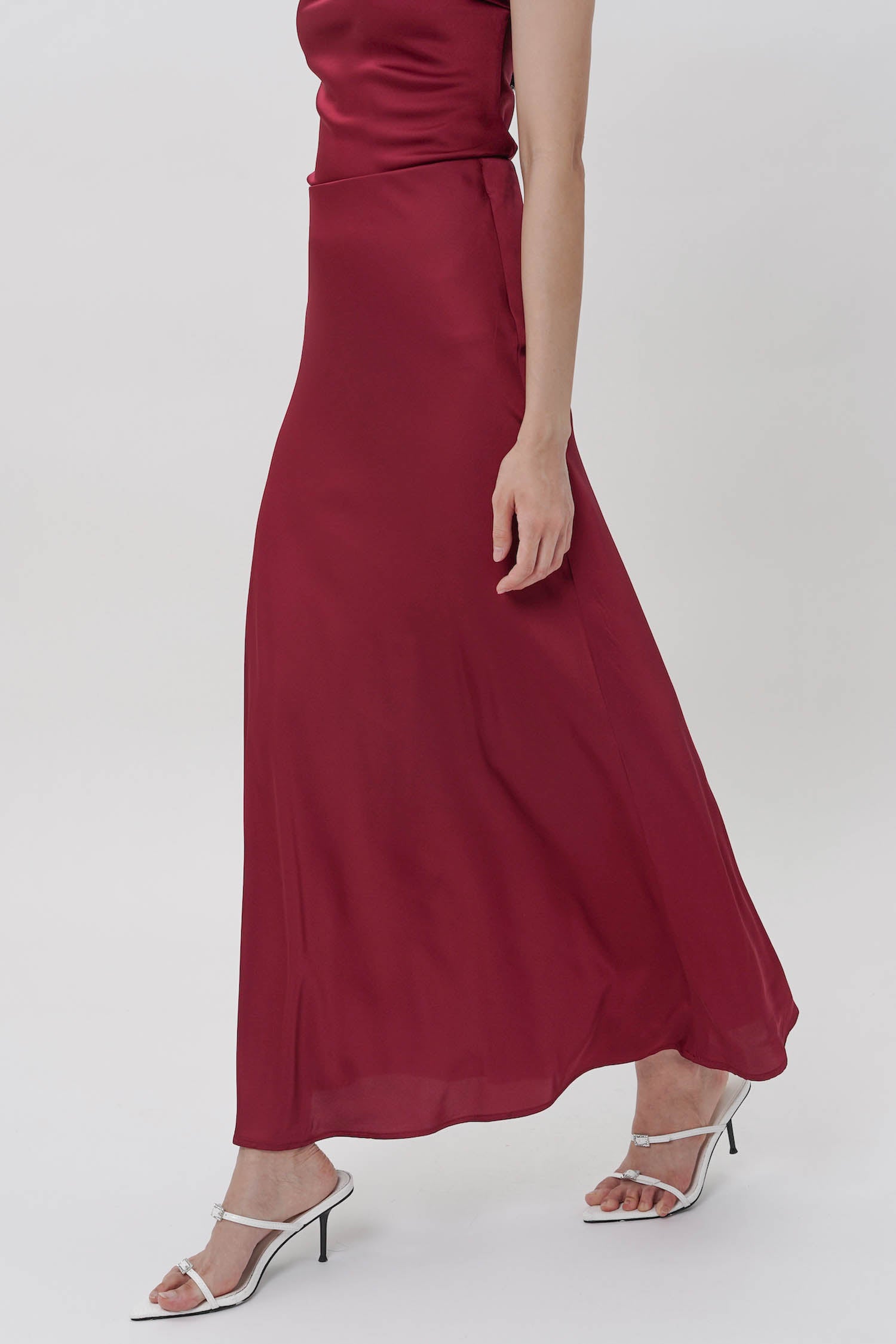 Alonda Maxi Satin Skirt In Maroon (3 LEFT)