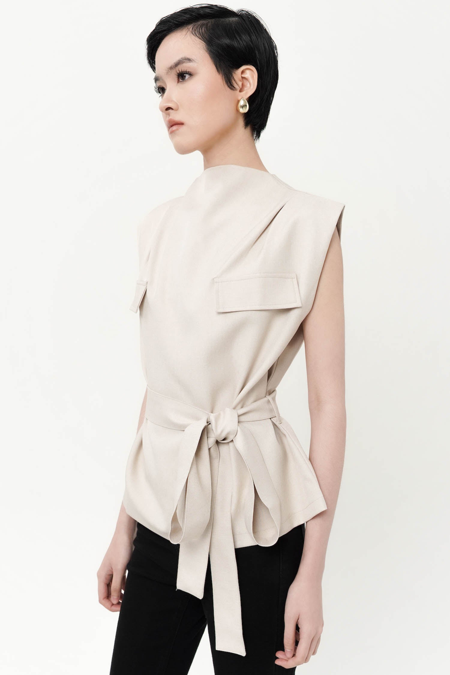 Syden Faux Pocket Boxy Top In Oat