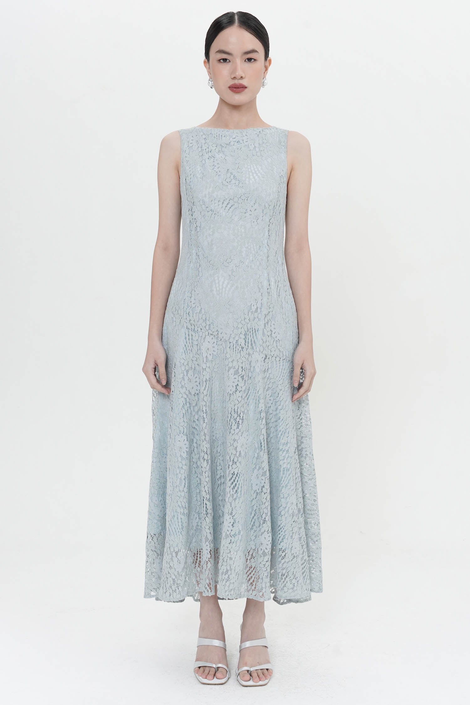 Akino Lace Maxi Dress In Dusty Blue