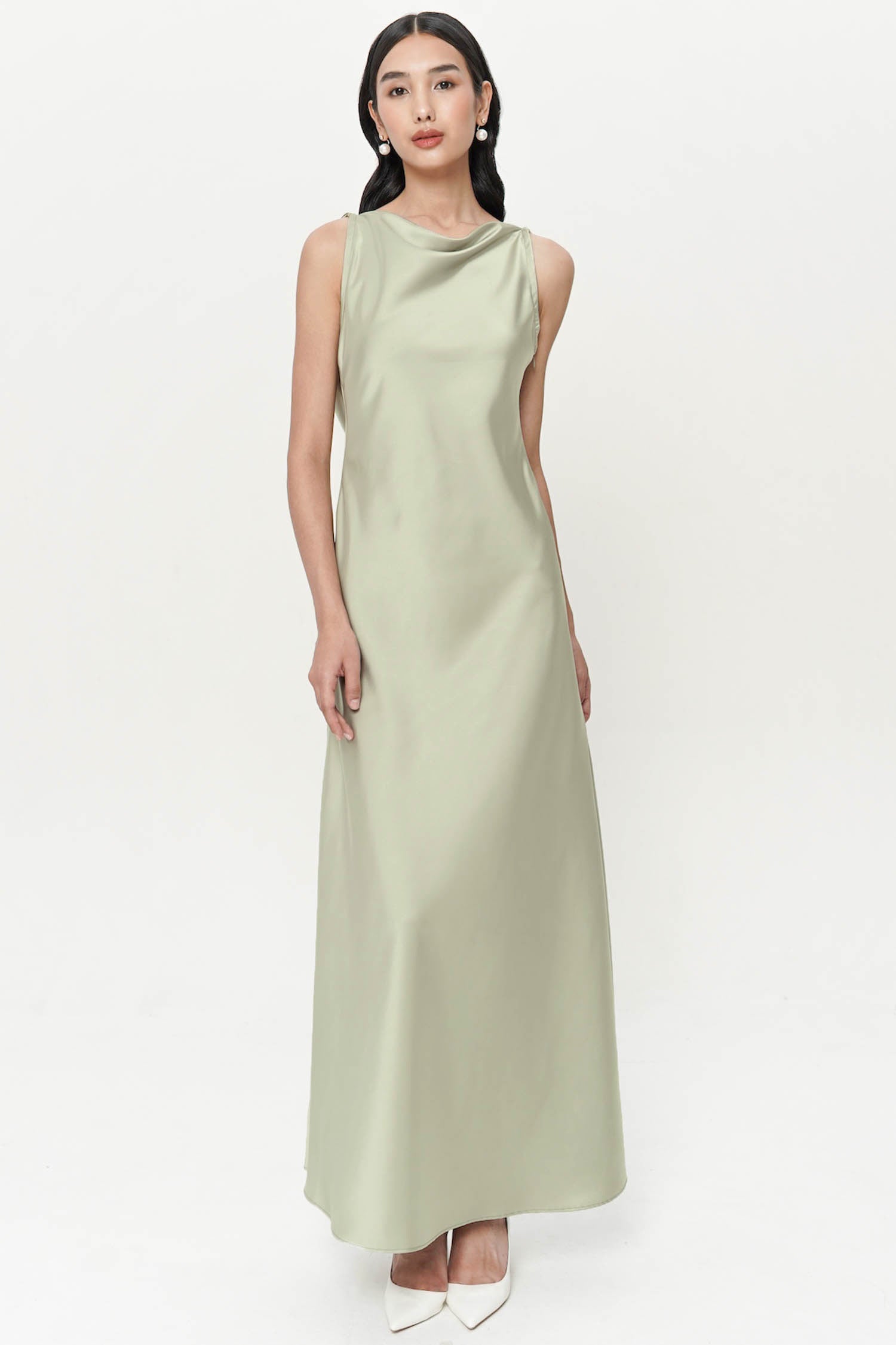Efate Open Back Long Gown In Sage