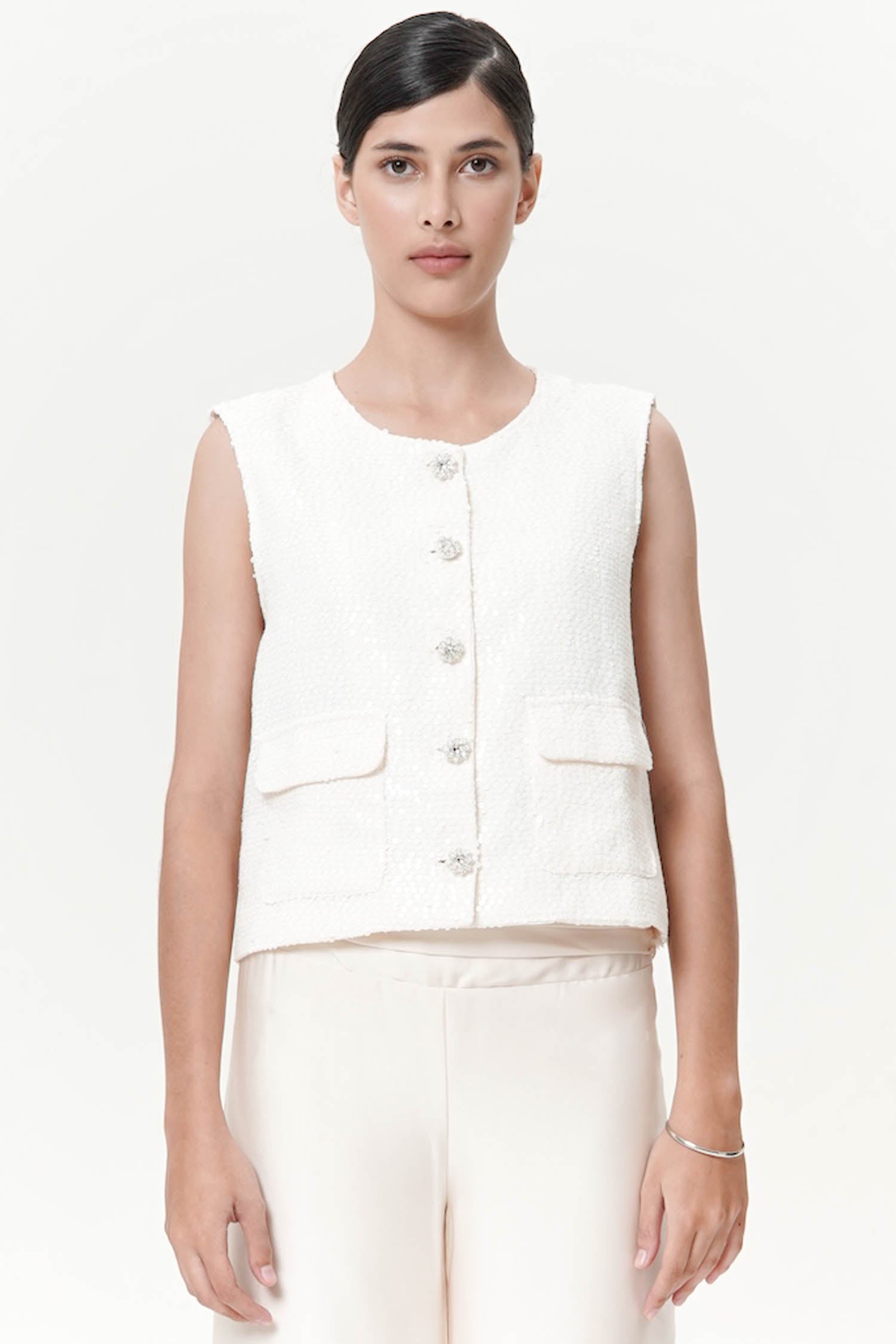 Elovie Tweed Vest In Broken White