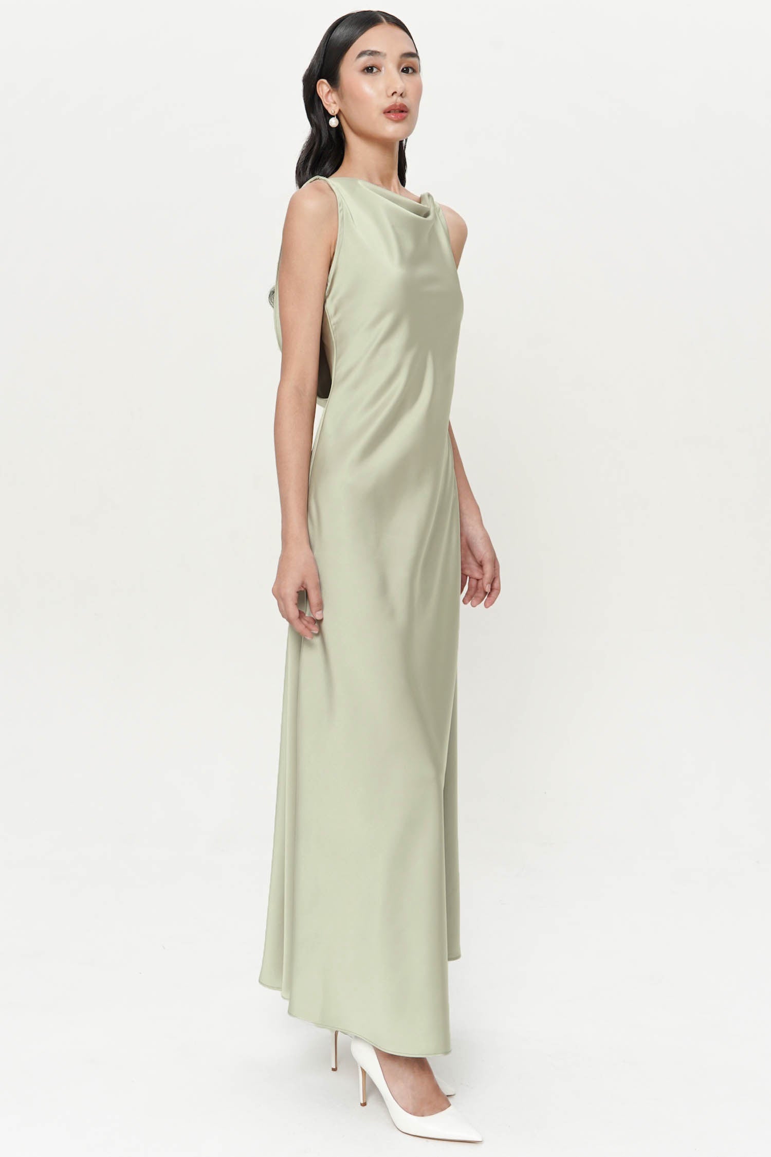 Efate Open Back Long Gown In Sage