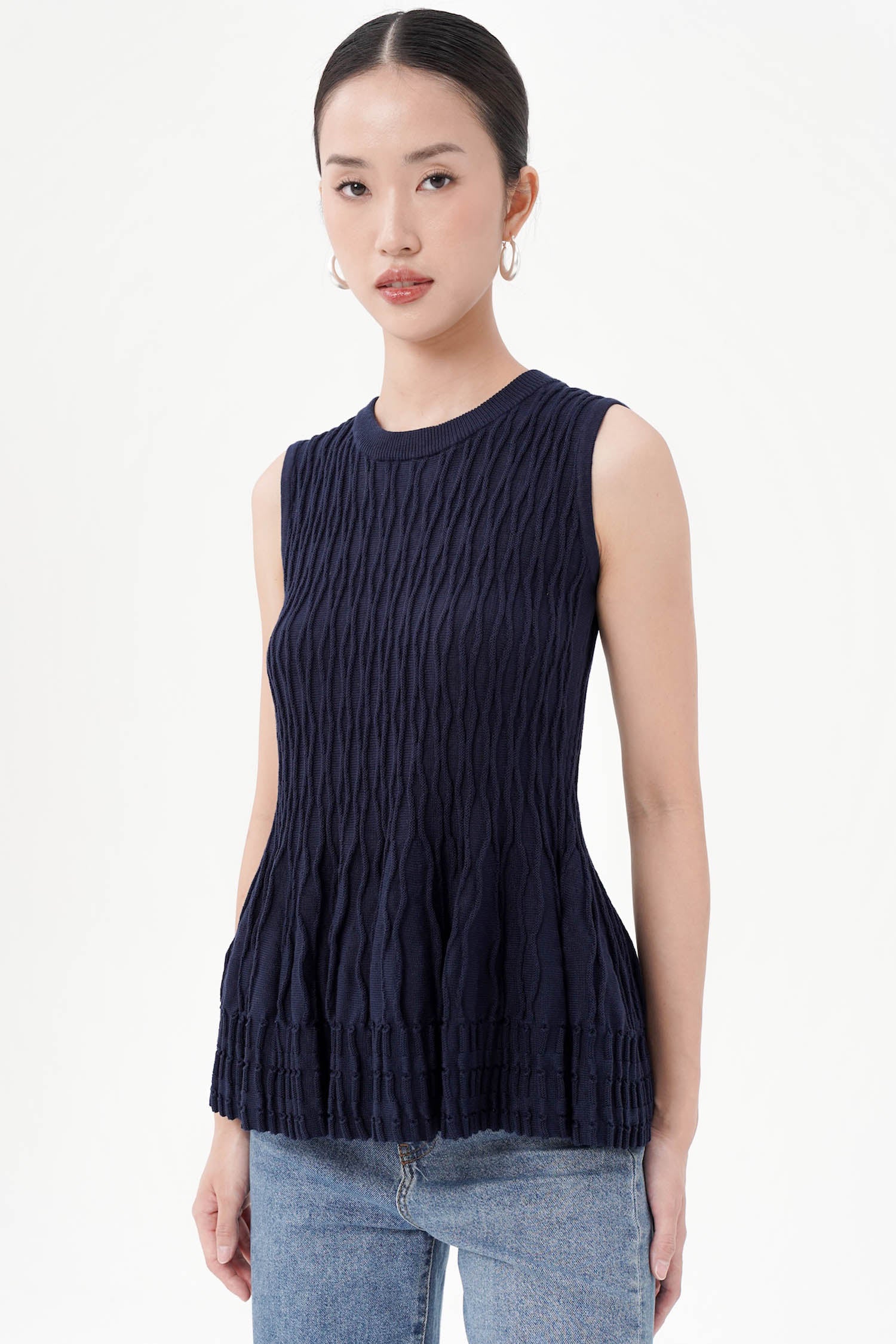 Dakota Peplum Knit Top In Navy