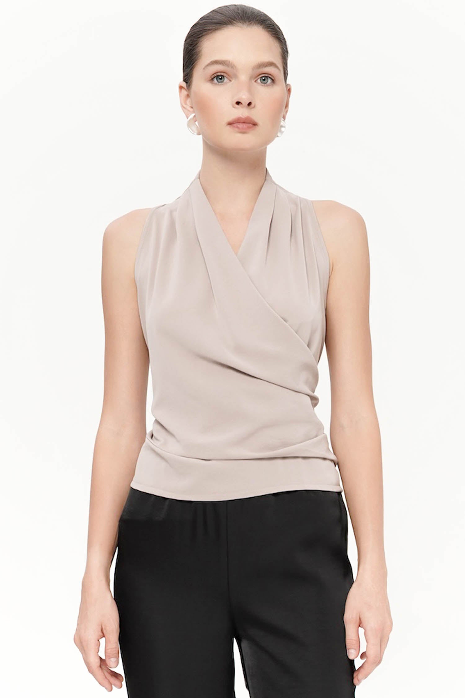 Ribadeo Wrap Top In Light Taupe